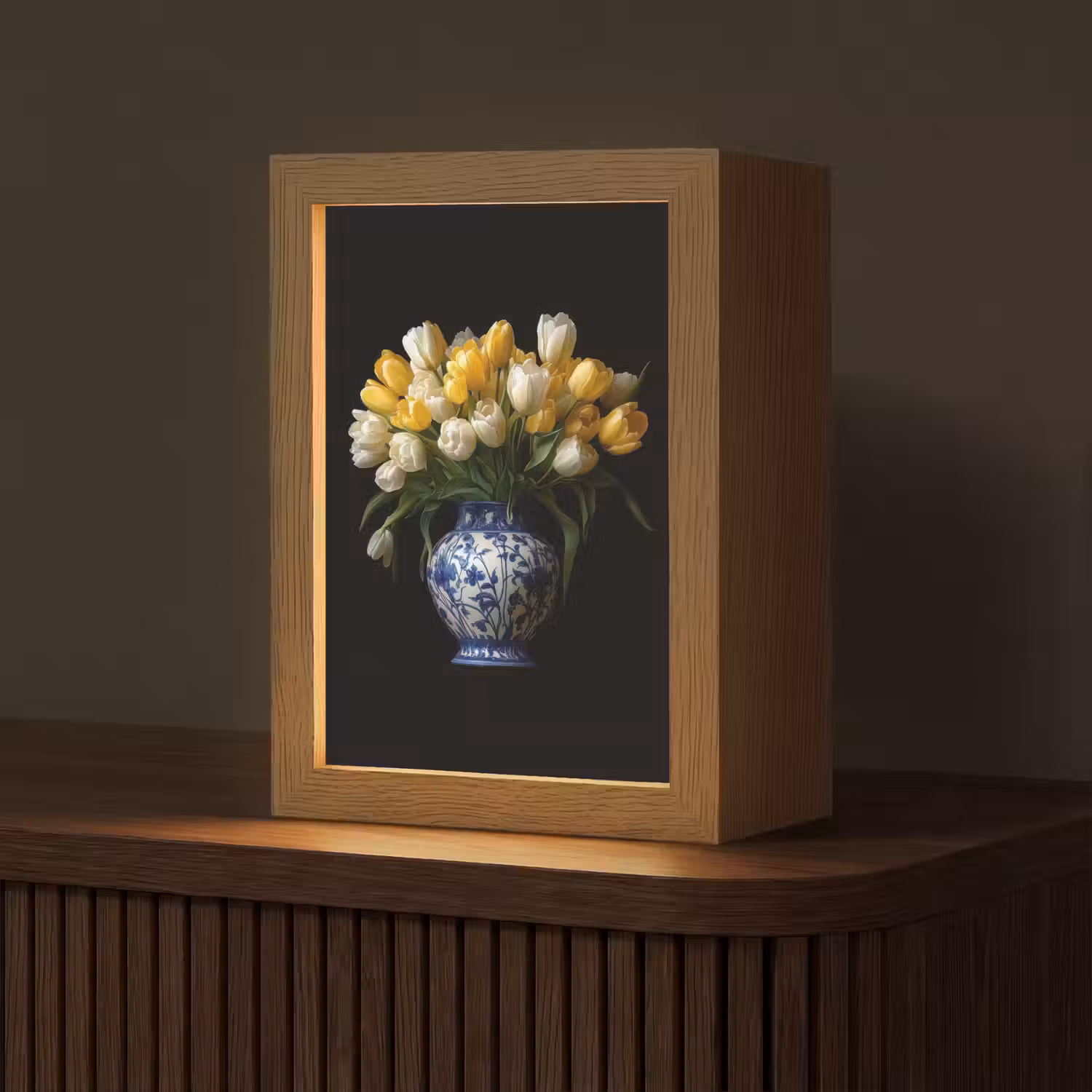 Geel - Tulpen - Vaas - Bloemen Light Box met kabel (Tafellamp) klein -z3d_website