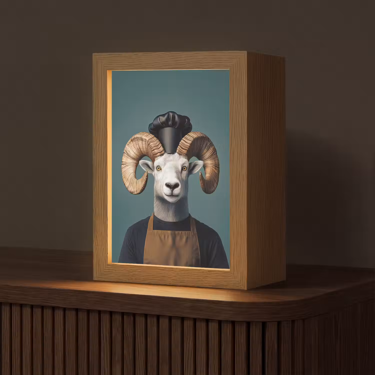 Geit - Hoorns - Kokskleding Light Box met kabel (Tafellamp) klein -z3d_website
