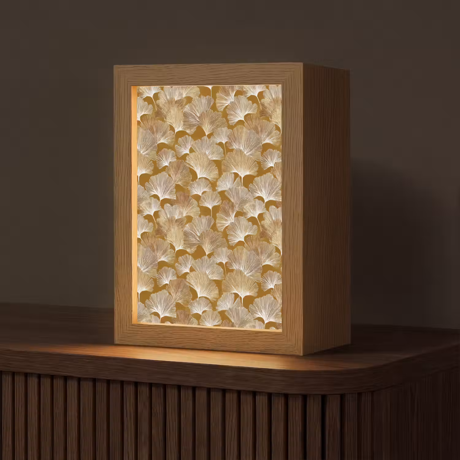 Ginkgo - Bladeren - Goud Light Box met kabel (Tafellamp) klein 925 -z3d_website