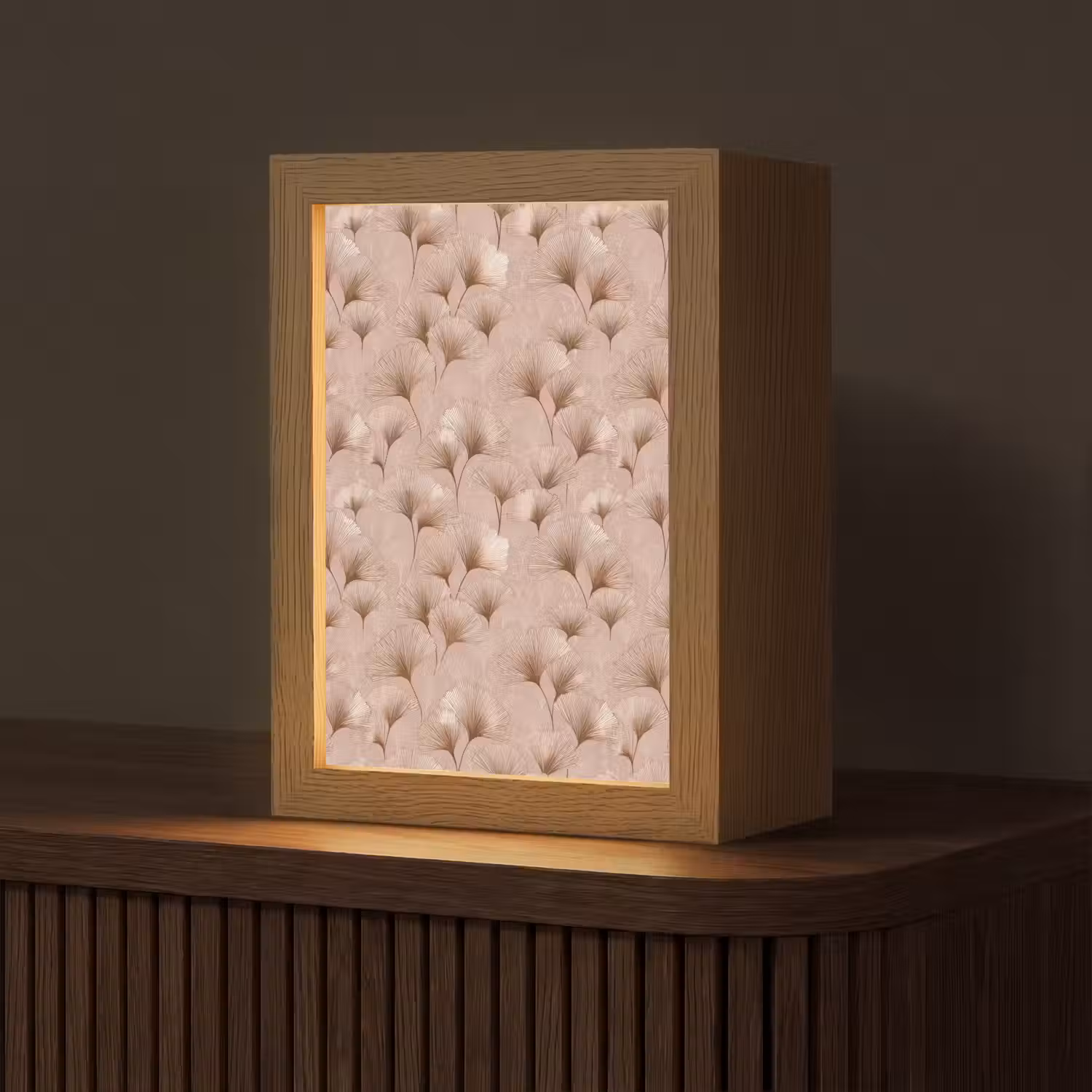 Ginkgo - Patroon - Roze Light Box met kabel (Tafellamp) klein 925 -z3d_website