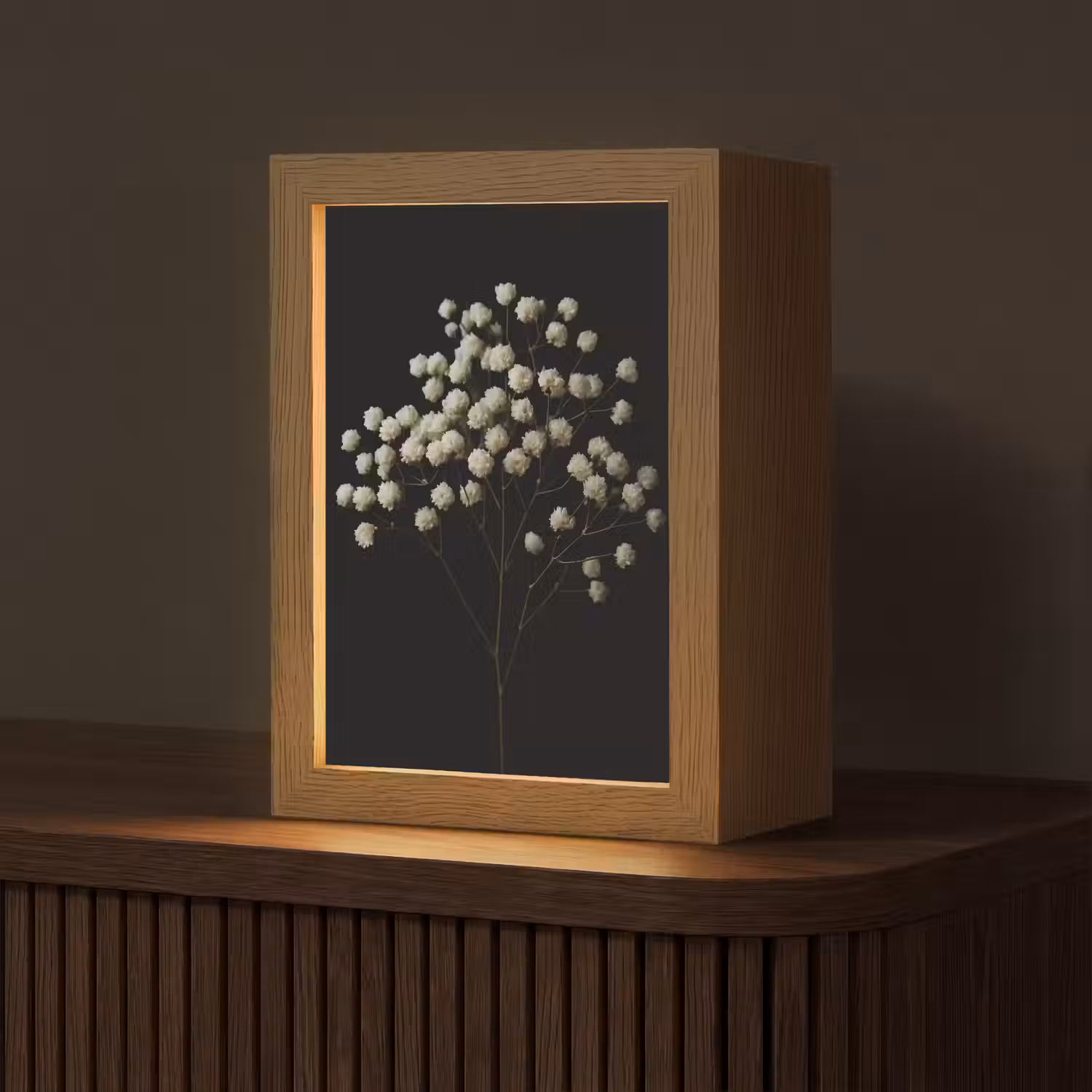 Gipskruid - Bloemetjes - Wit - Minimalistisch Light Box met kabel (Tafellamp) klein -z3d_website