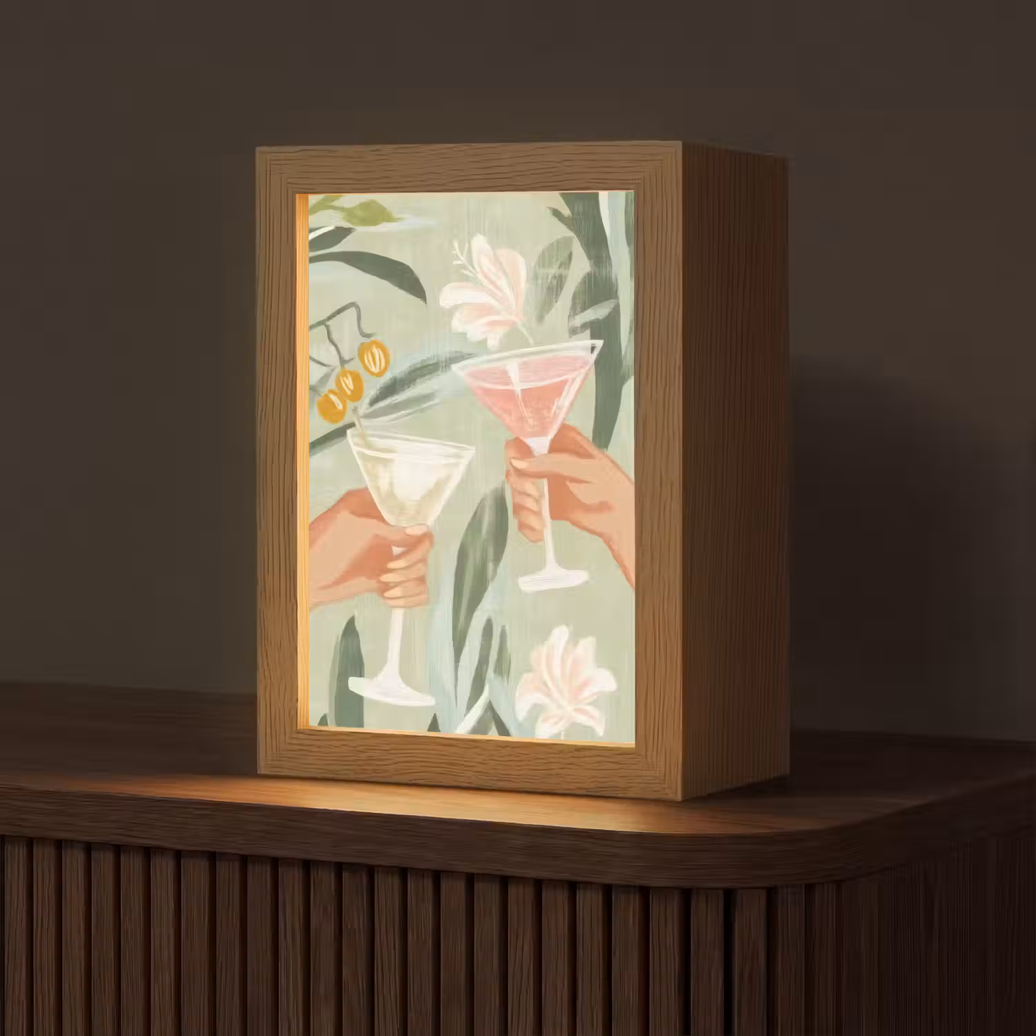 Glazen - Proosten - Bladeren - Groen Light Box met kabel (Tafellamp) klein -z3d_website