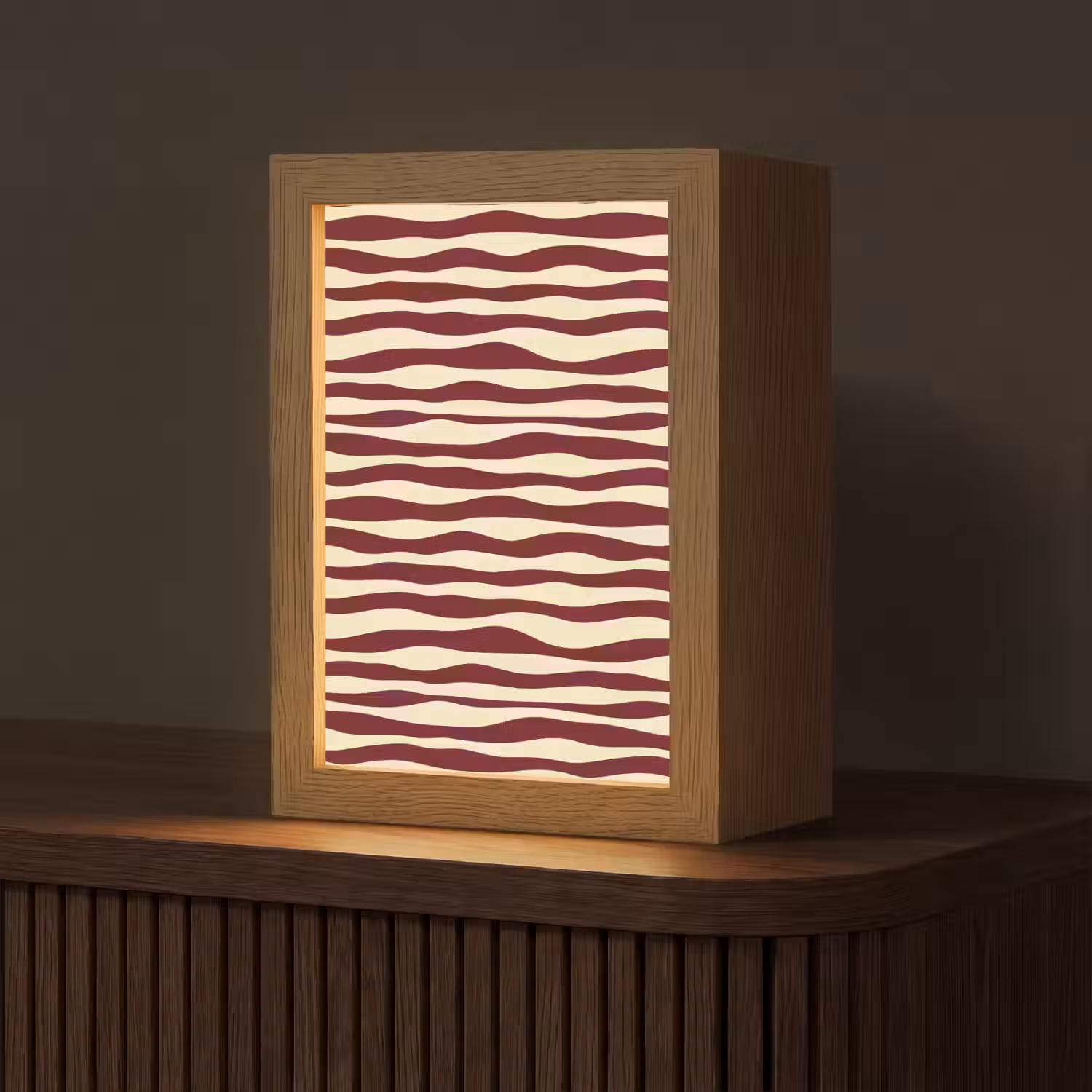 Golven - Rood - Patroon - Crème Light Box met kabel (Tafellamp) klein 925 -z3d_website