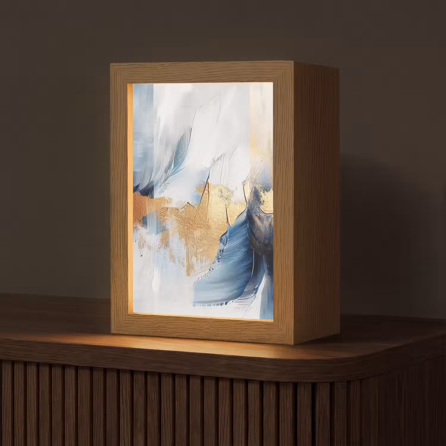 Goud - Blauw - Verf - Kunst - Modern Light Box met kabel (Tafellamp) klein -z3d_website