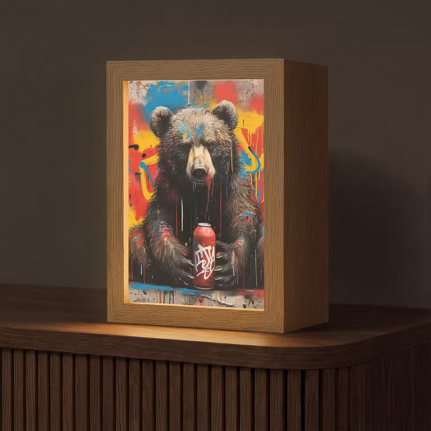 Graffiti - Beer - Dier - Muur - Street art Light Box met kabel (Tafellamp) klein -z3d_website