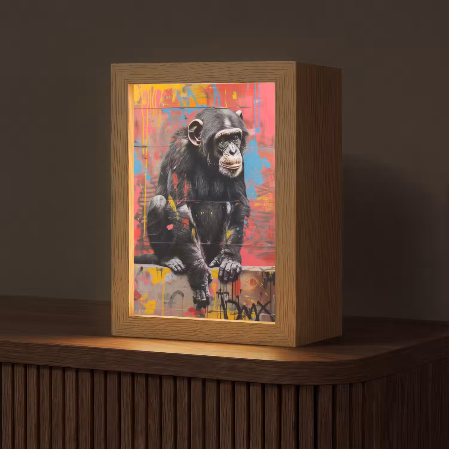 Graffiti - Chimpansee - Aap - Dieren - Street art Light Box met kabel (Tafellamp) klein -z3d_website