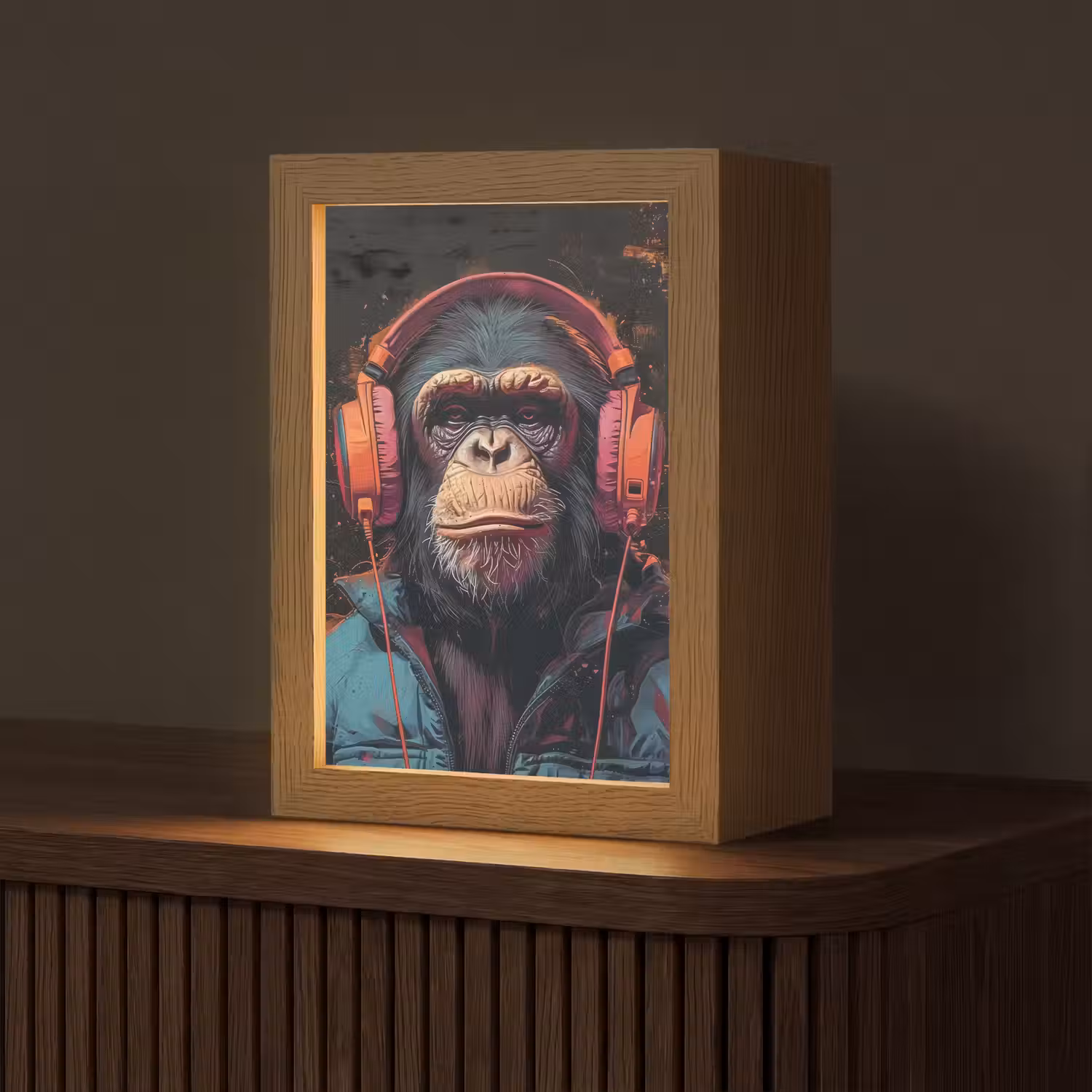 Graffiti - Chimpansee - Koptelefoon - Aap Light Box met kabel (Tafellamp) klein -z3d_website