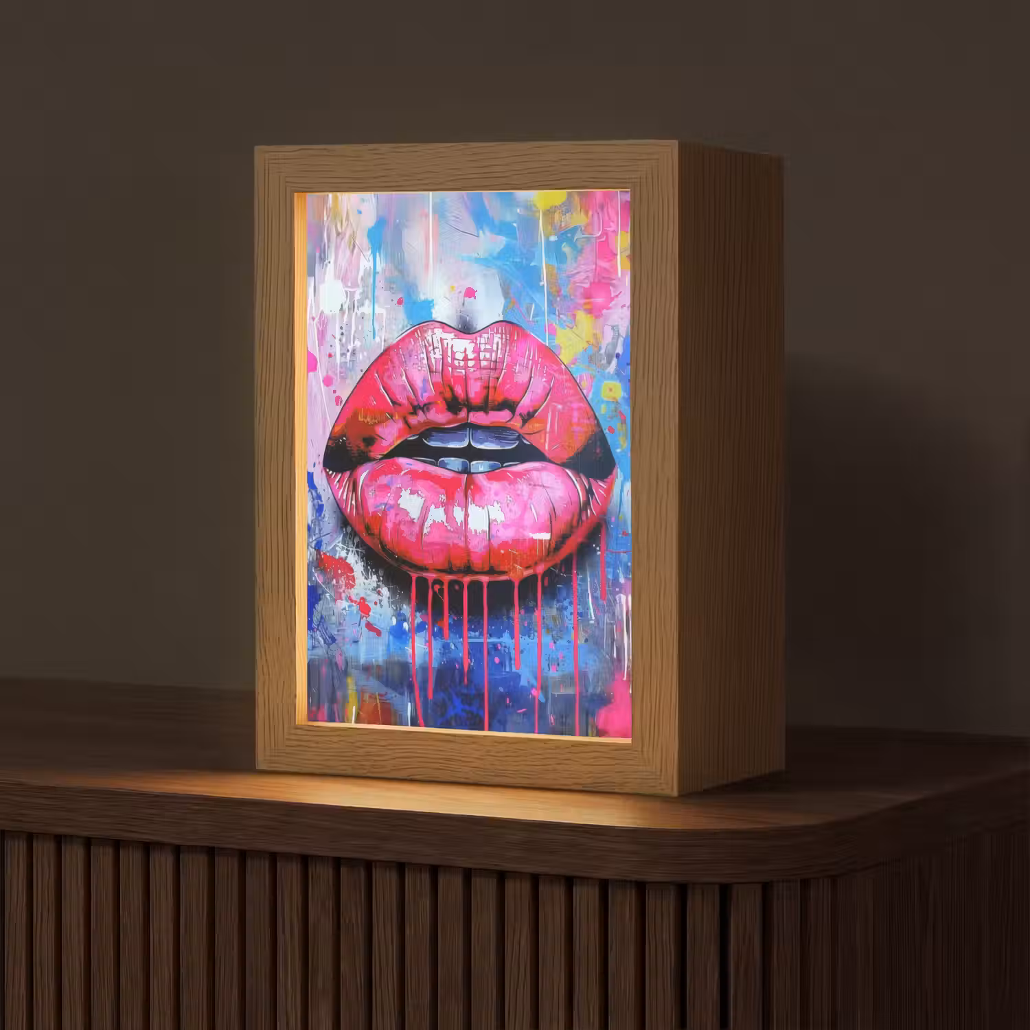 Graffiti - Lippen - Felroze - Geschilderd Light Box met kabel (Tafellamp) klein -z3d_website