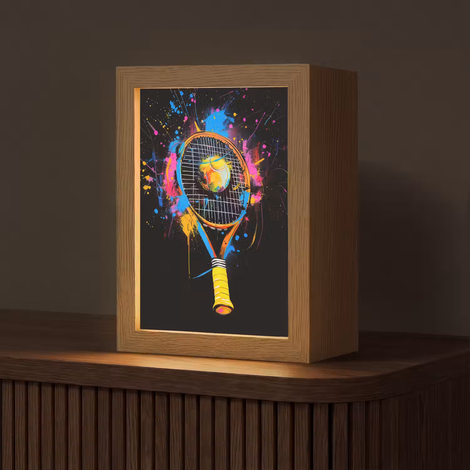 Graffiti - Sport - Tennis - Raket - Bal Light Box met kabel (Tafellamp) klein -z3d_website