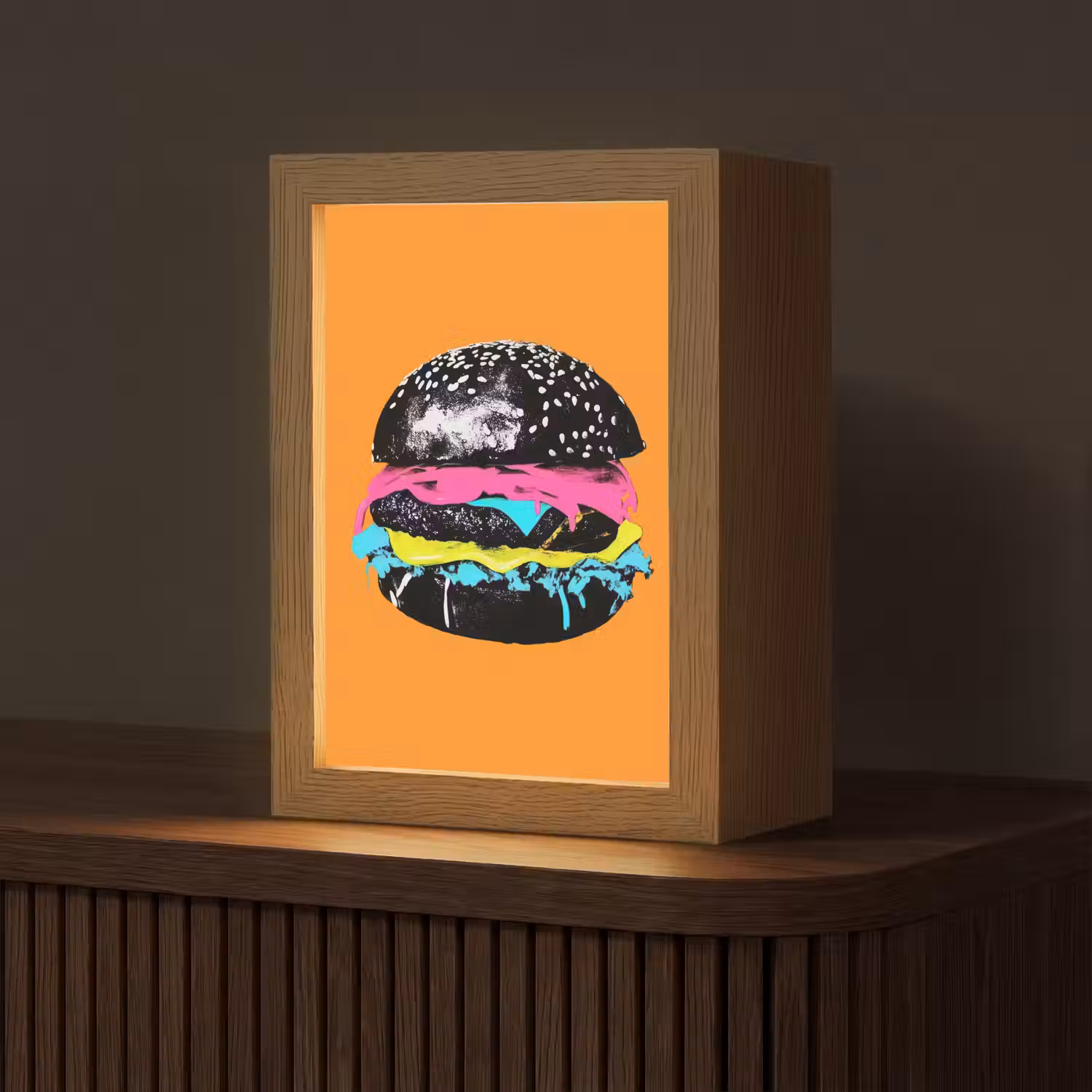 Hamburger - Oranje - Neon - popart Light Box met kabel (Tafellamp) klein -z3d_website
