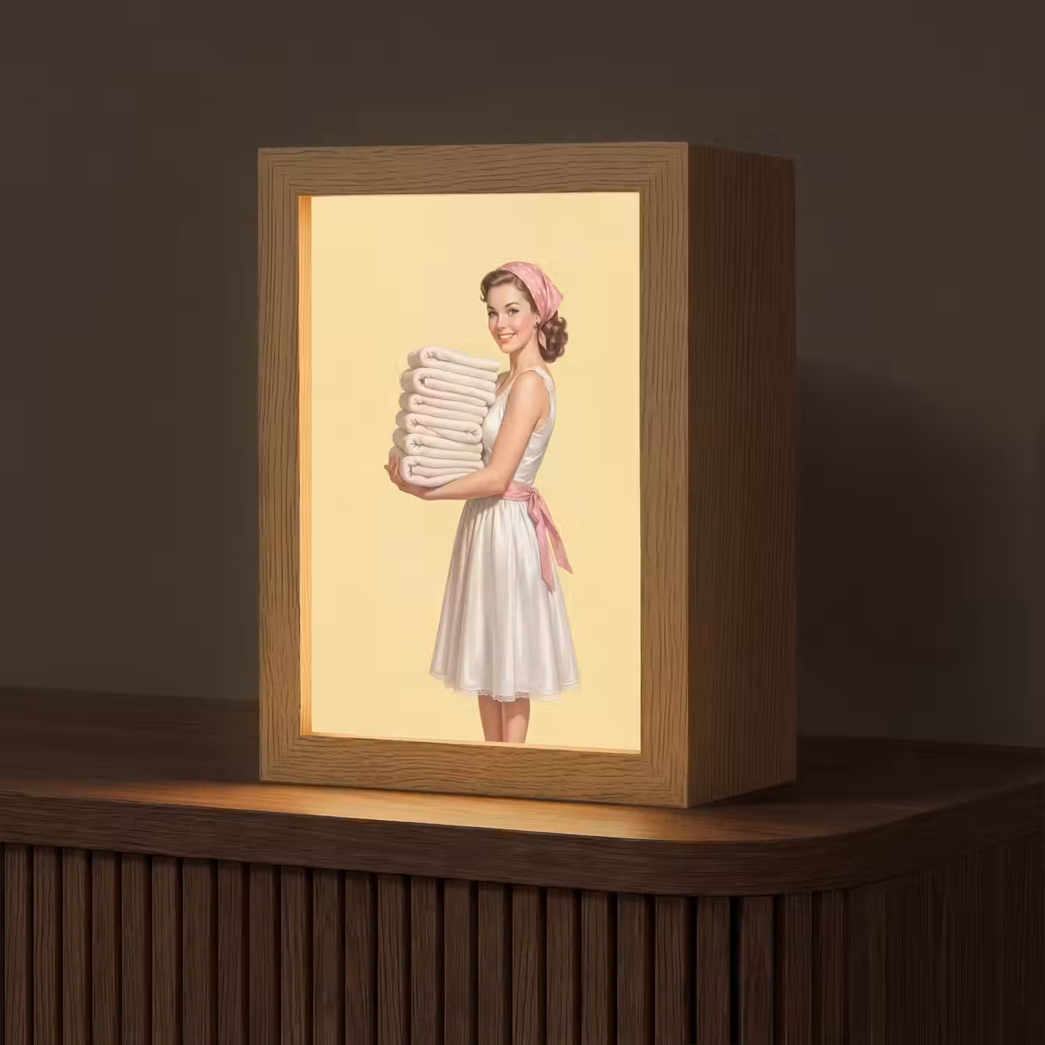 Handdoeken - Vrouw - Jurk - Roze Light Box met kabel (Tafellamp) klein -z3d_website