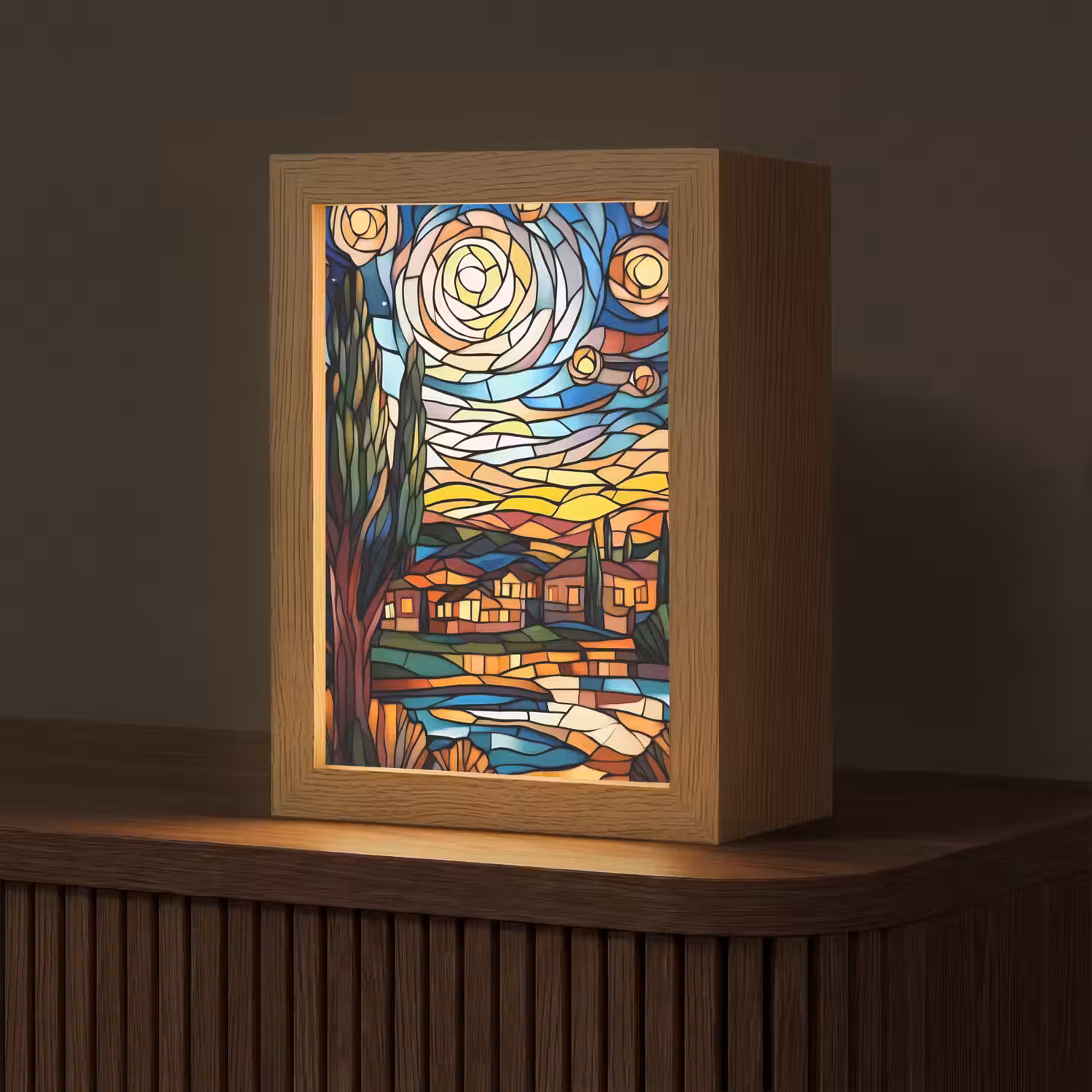 Hemel - Sterren - Mozaïek - Huizen Light Box met kabel (Tafellamp) klein -z3d_website