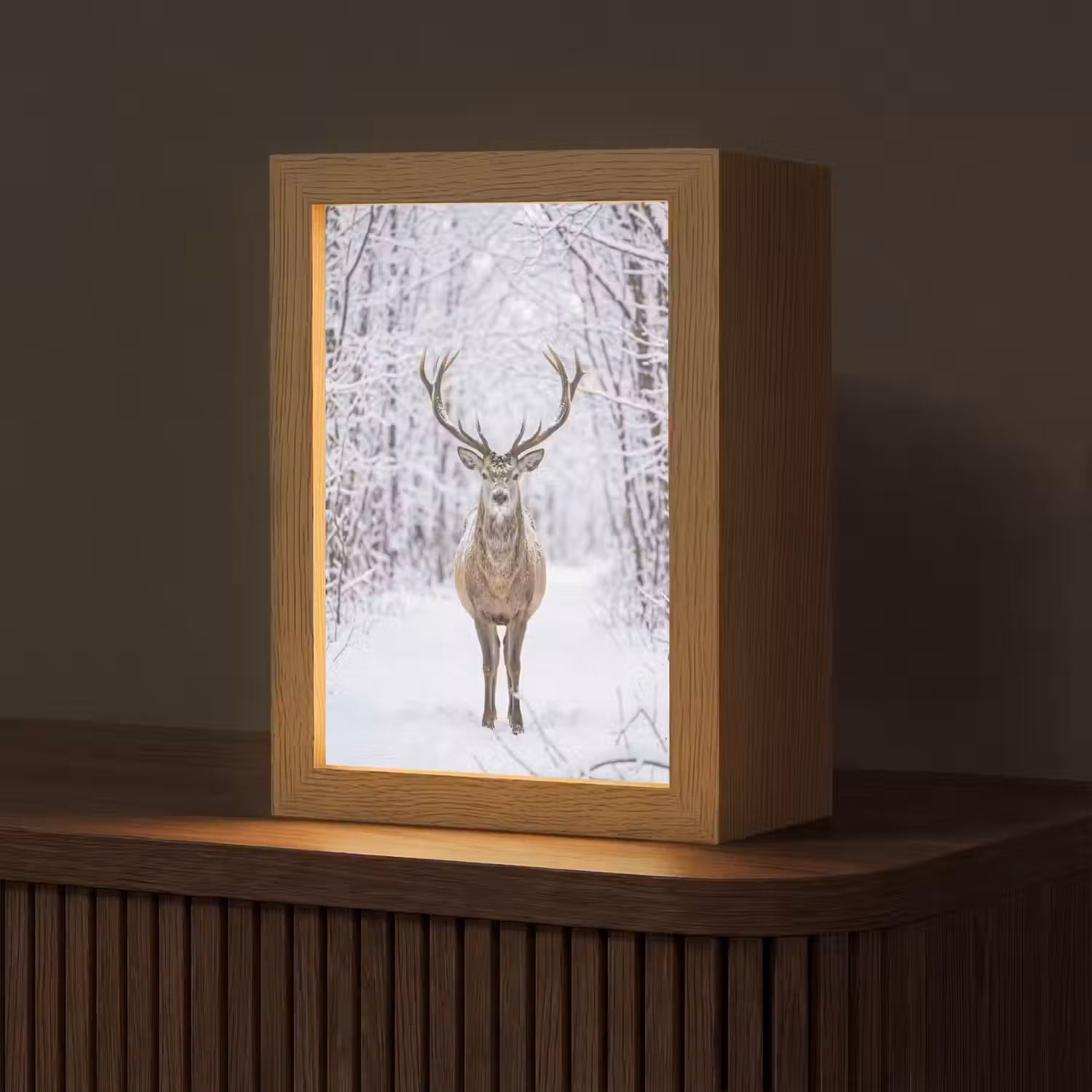 Hert - Winter - Bos - Natuur - Wit Light Box met kabel (Tafellamp) klein -z3d_website