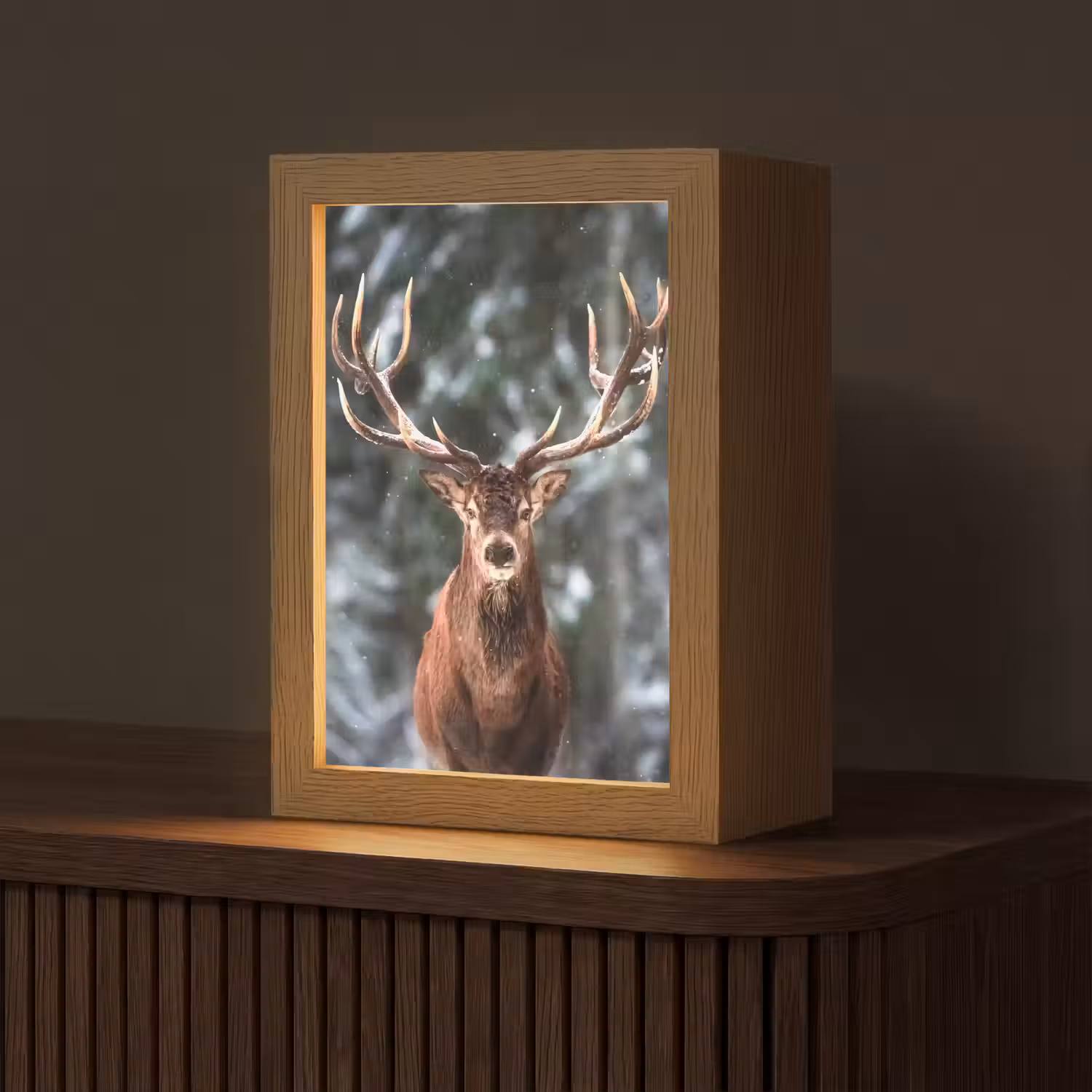 Hert - Winter - Sneeuw - Bos - Natuur - Dier Light Box met kabel (Tafellamp) klein -z3d_website
