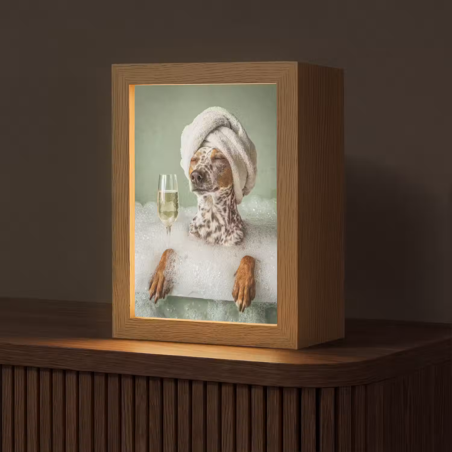 Hond - Bad - Champagne - Handdoek Light Box met kabel (Tafellamp) klein -z3d_website