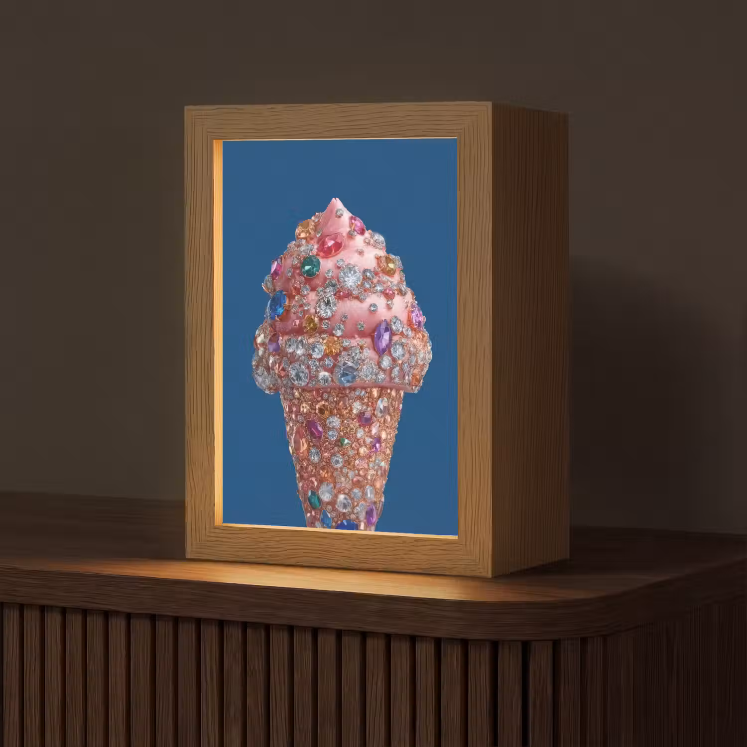 Ijsje - Hoorntje - Steentjes - Blauw Light Box met kabel (Tafellamp) klein -z3d_website