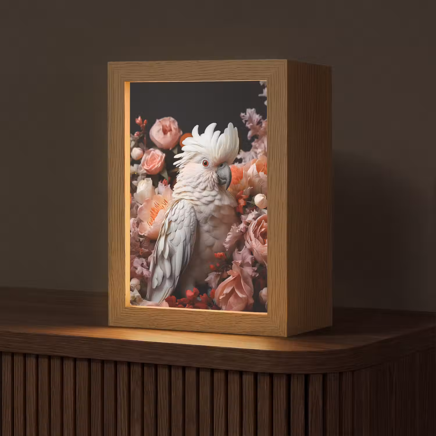 Kaketoe - Dier - Natuur - Botanisch - Bloemen - Roze Light Box met kabel (Tafellamp) klein -z3d_website