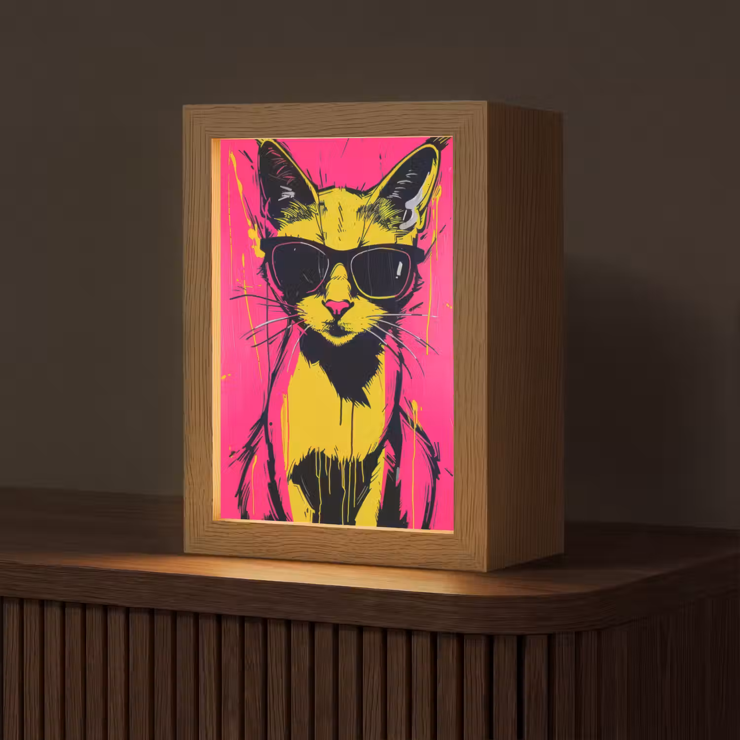Kat - Art - Zonnebril - Roze Light Box met kabel (Tafellamp) klein -z3d_website