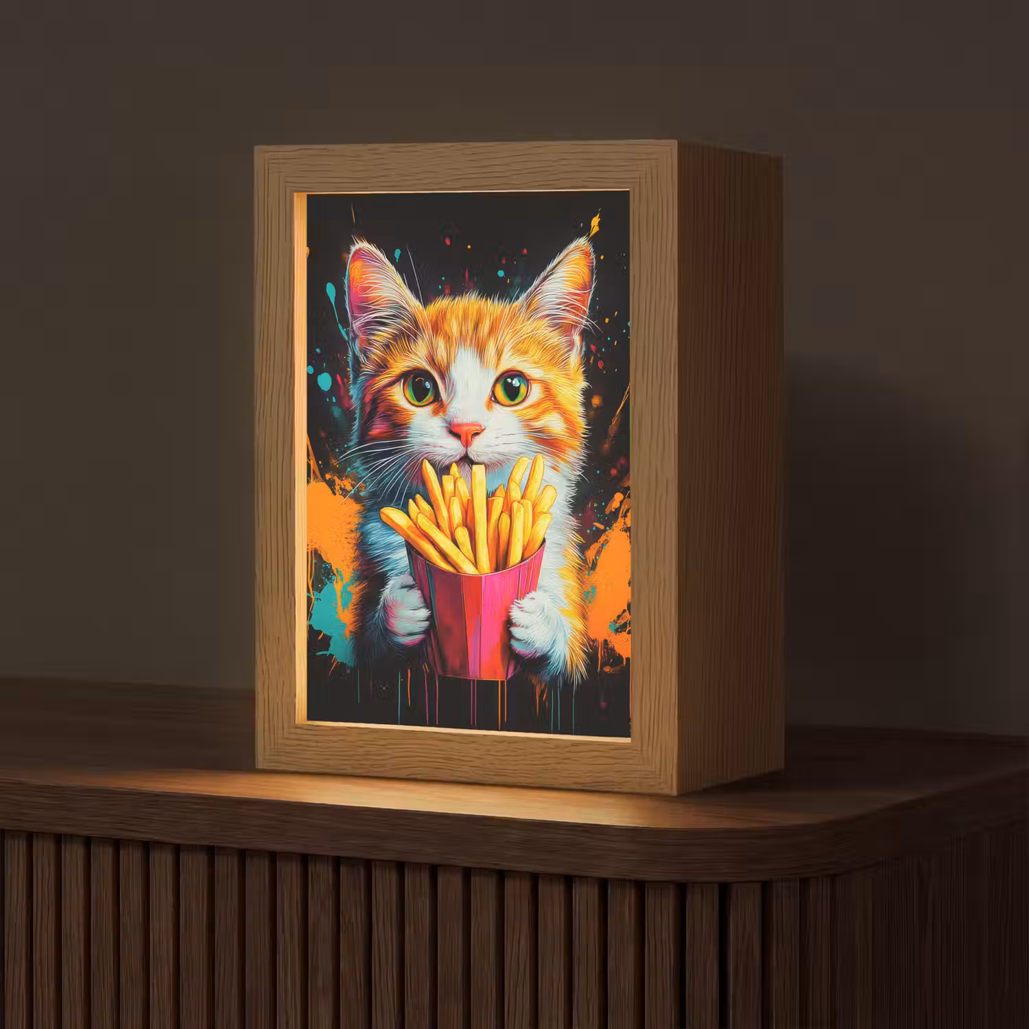 Kat - Eten - Patat - Graffiti - Abstract Light Box met kabel (Tafellamp) klein -z3d_website