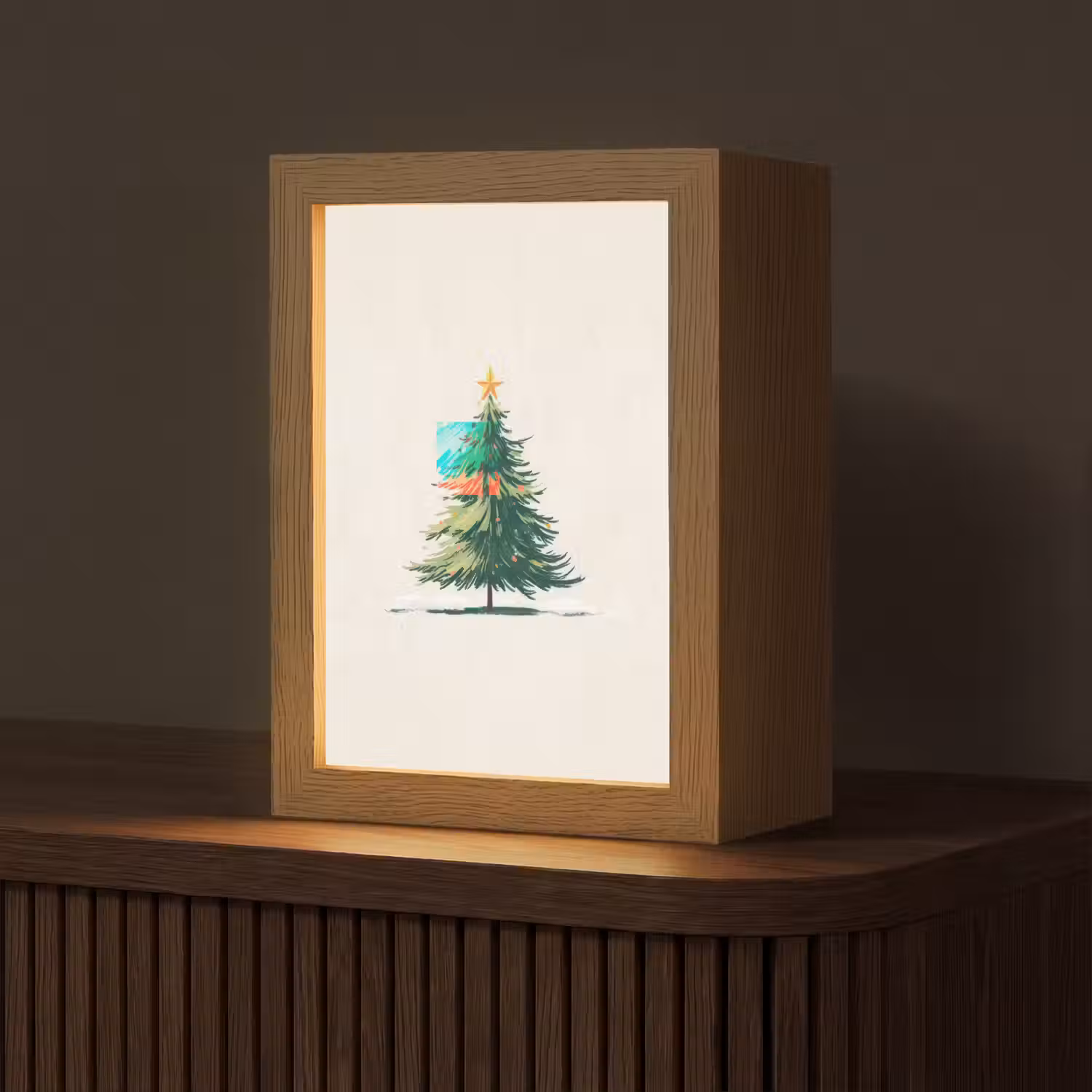 Kerstboom - Illustratie - Ster - Sneeuw Light Box met kabel (Tafellamp) klein -z3d_website