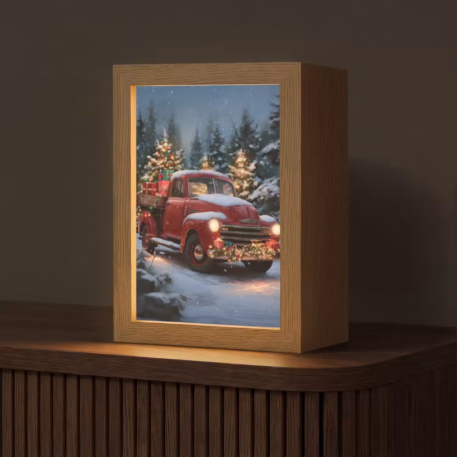 Kersttruck - Sneeuwbos - Rood Light Box met kabel (Tafellamp) klein -z3d_website