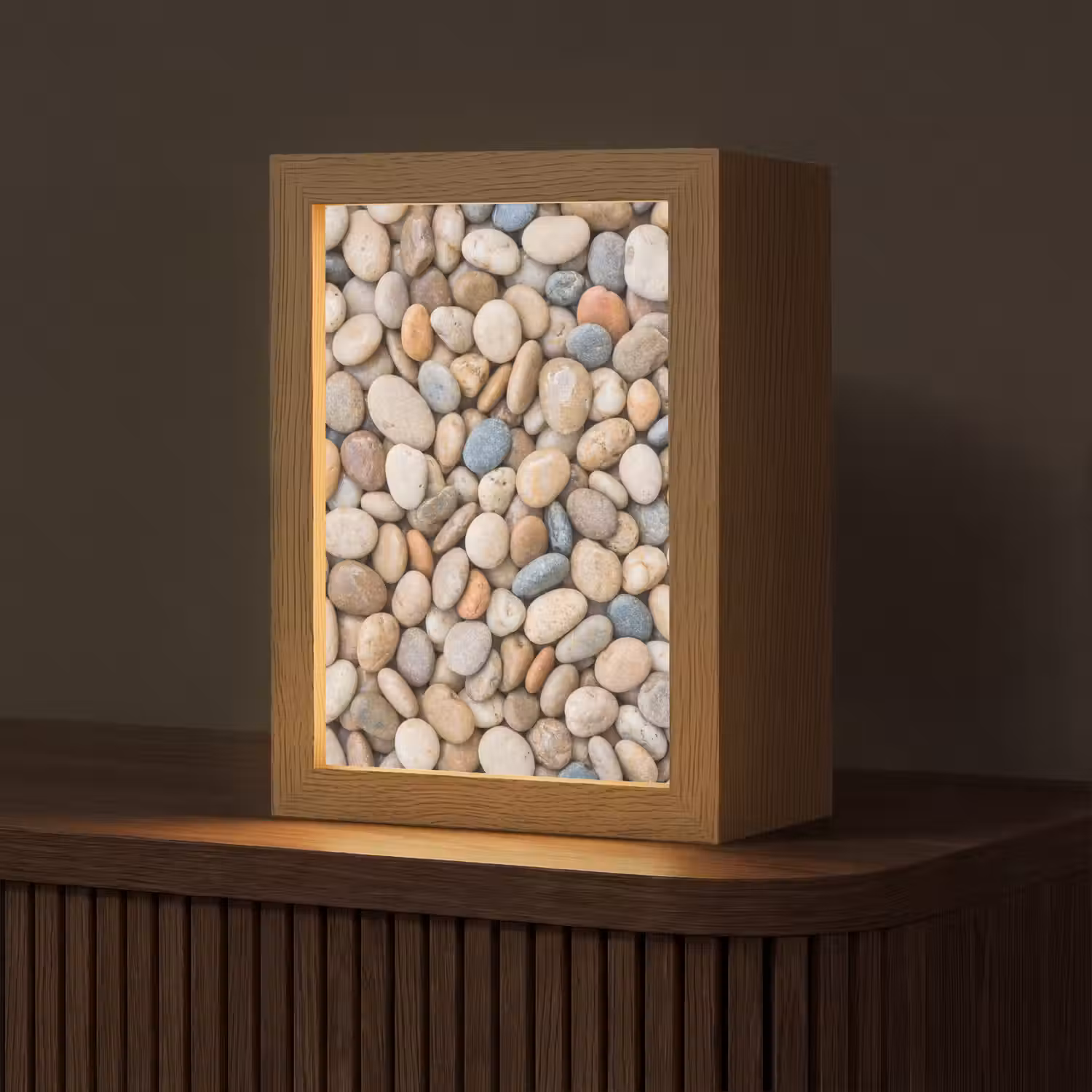 Kiezelstenen - Natuur - Textuur - Beige - Grijs Light Box met kabel (Tafellamp) klein -z3d_website