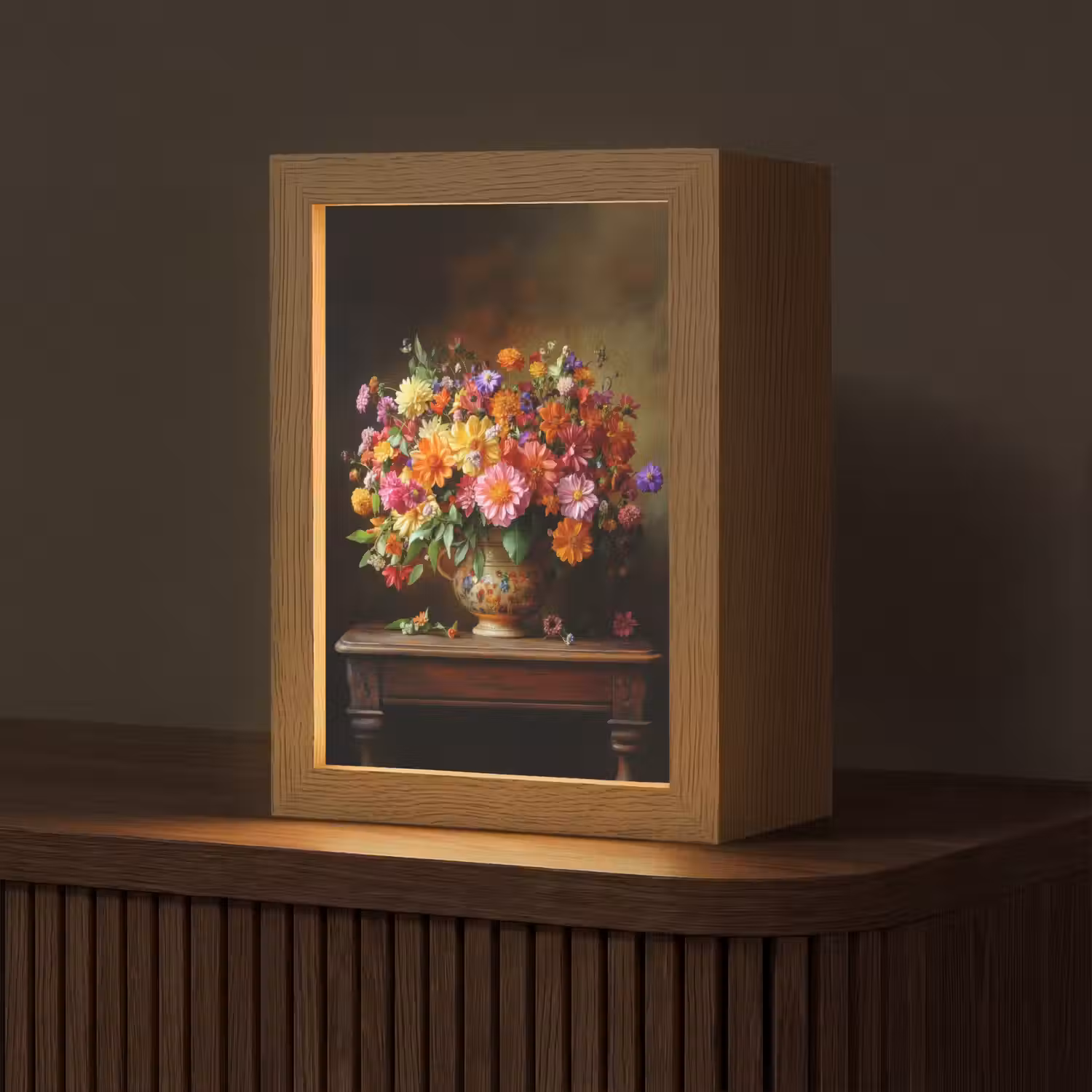 Kleuren - Boeket - Vaas - Hout Light Box met kabel (Tafellamp) klein -z3d_website