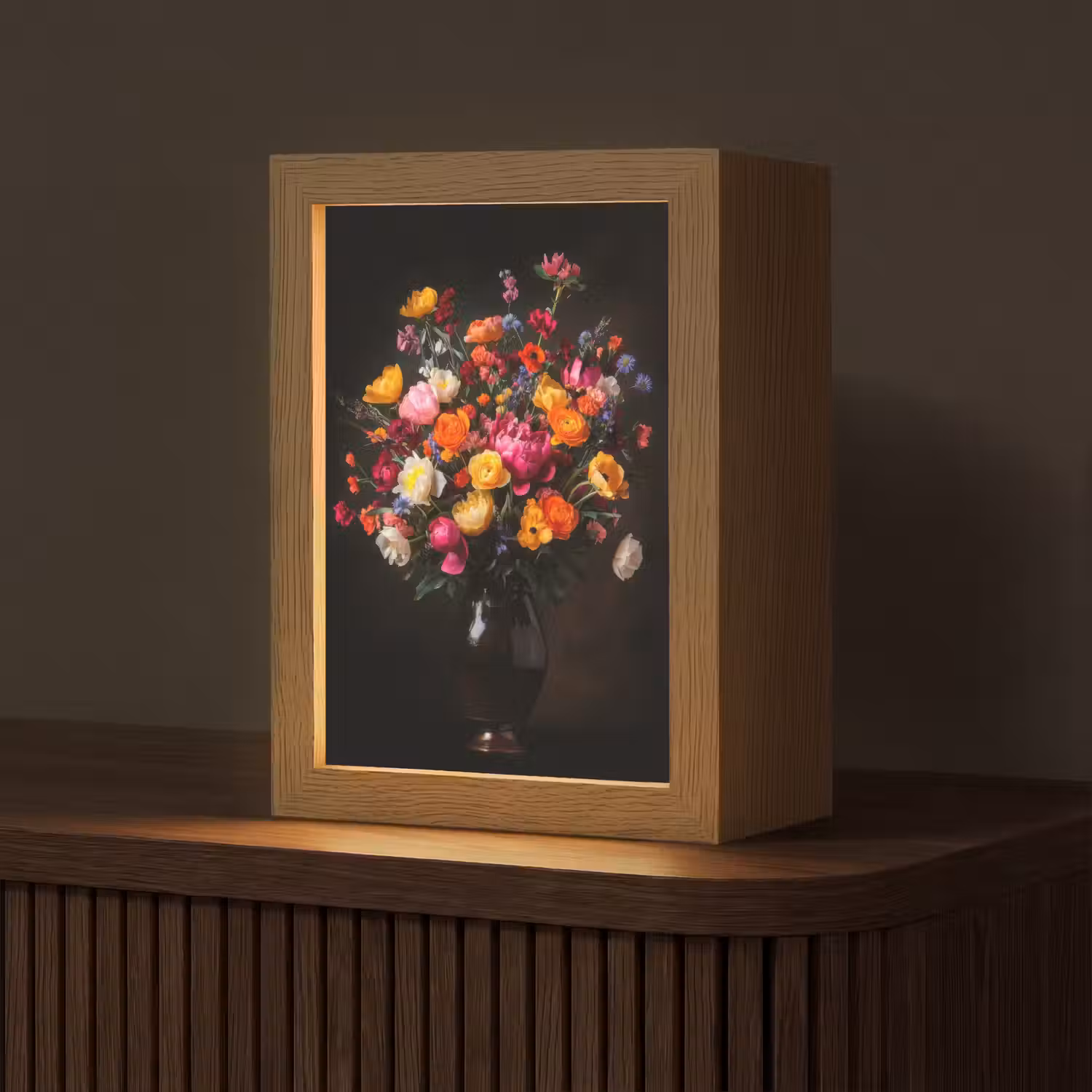 Kleurrijk - Boeket - Vaas - Donkerbruin Light Box met kabel (Tafellamp) klein -z3d_website