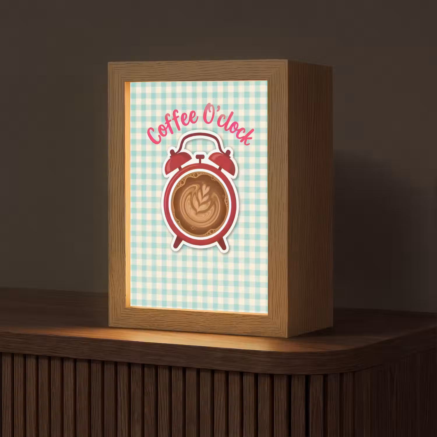 Koffie - Klok - Groen Light Box met kabel (Tafellamp) klein -z3d_website