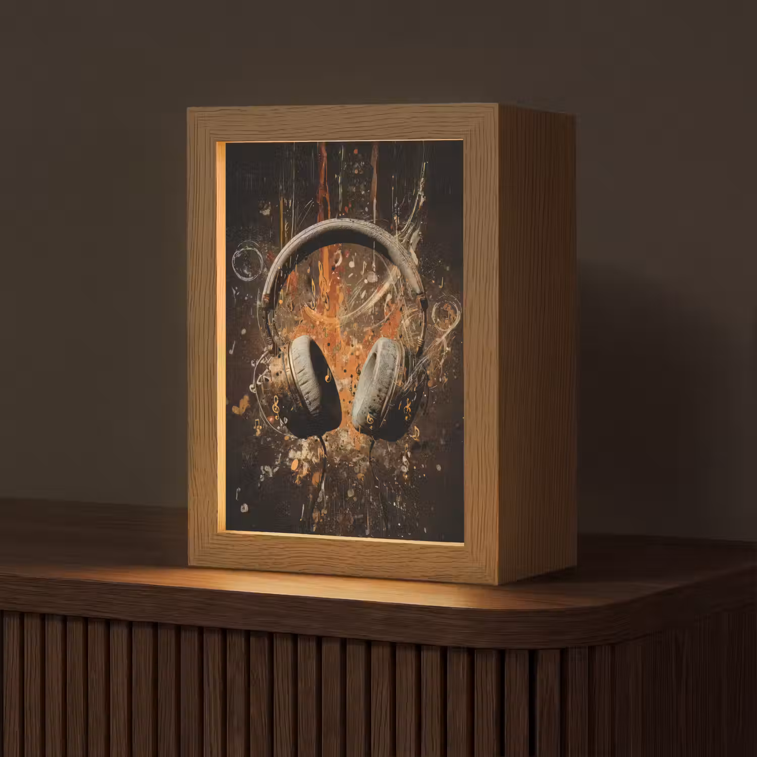 Koptelefoon - Bruin - Dynamische penseelstreken Light Box met kabel (Tafellamp) klein -z3d_website