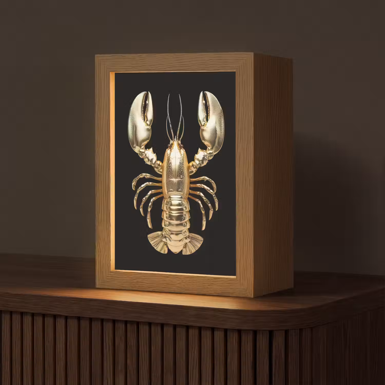 Kreeft - Goud - Textuur - Zwart Light Box met kabel (Tafellamp) klein -z3d_website