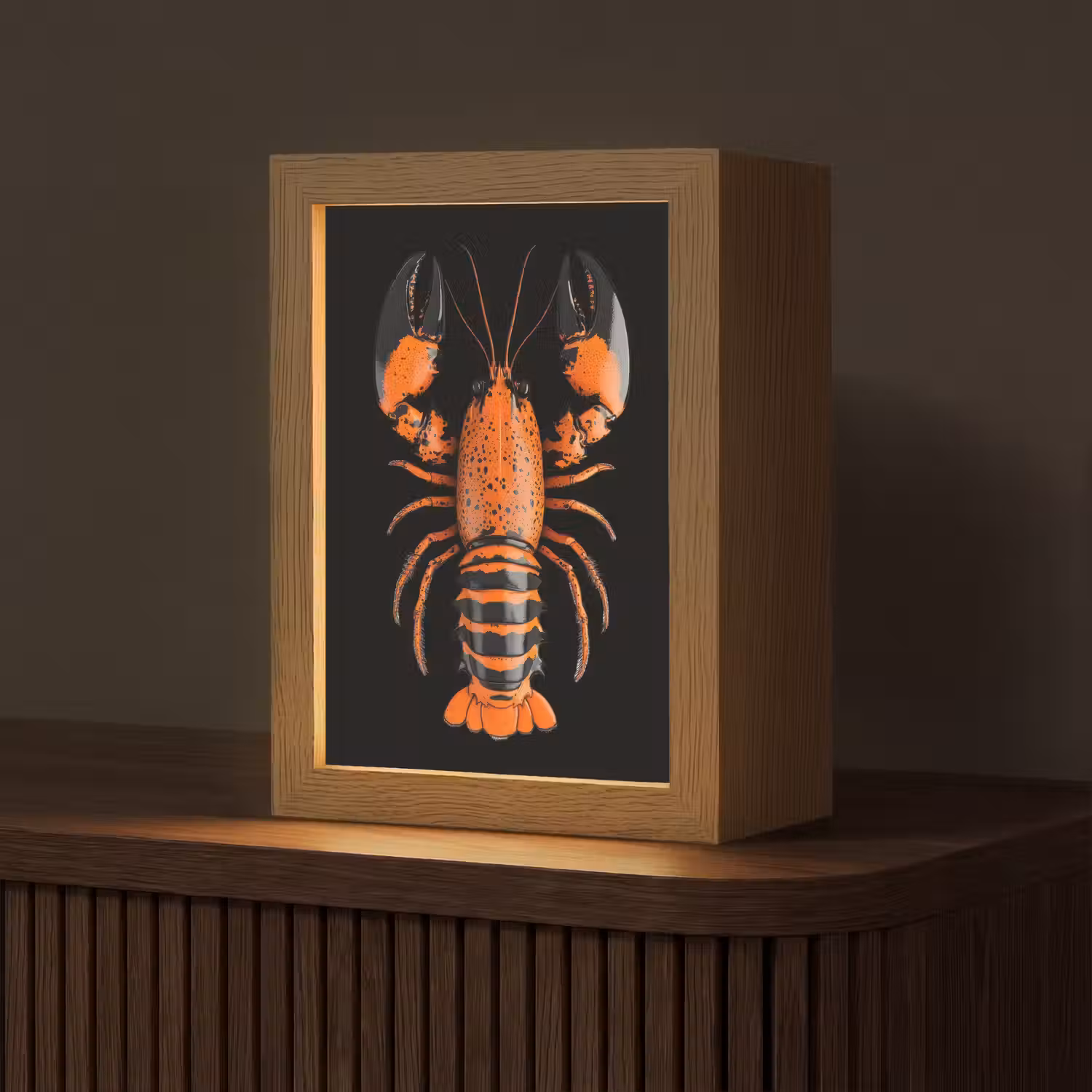 Kreeft - Oranje - Zwart - Modern Light Box met kabel (Tafellamp) klein -z3d_website