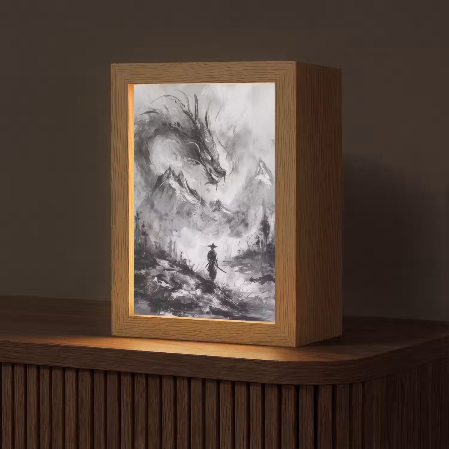 Krijger - Draak - Grijs Light Box met kabel (Tafellamp) klein -z3d_website