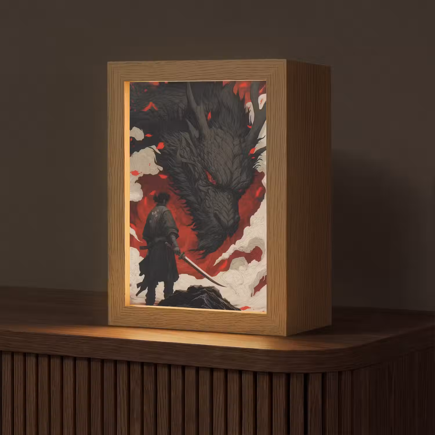 Krijger - Draak - Zwart - Rood - Rook Light Box met kabel (Tafellamp) klein -z3d_website