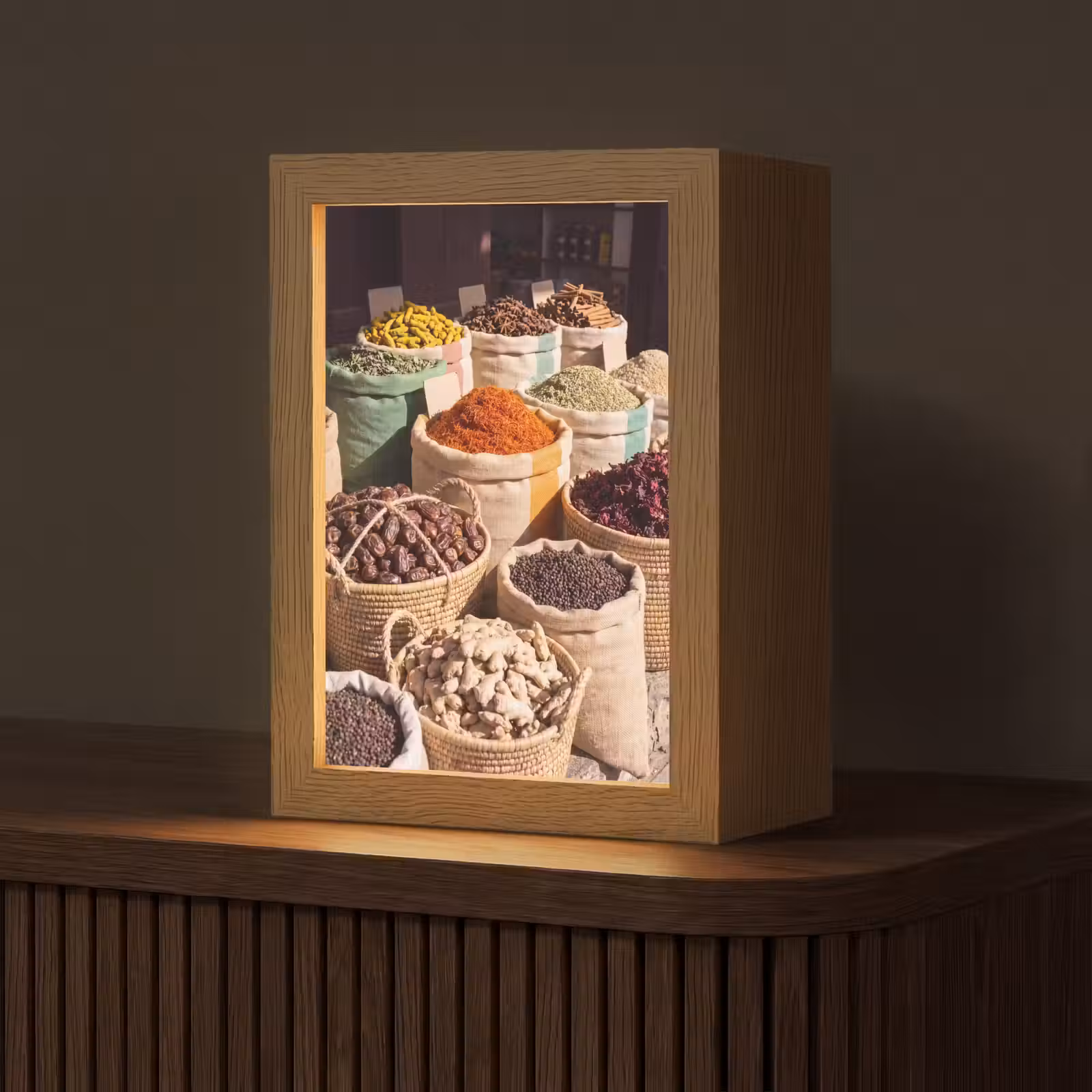 Tafellamp - Kruiden - Markt - Kleurrijk - Kruiden - Markt - Kleurrijk Light Box met kabel (Tafellamp) klein