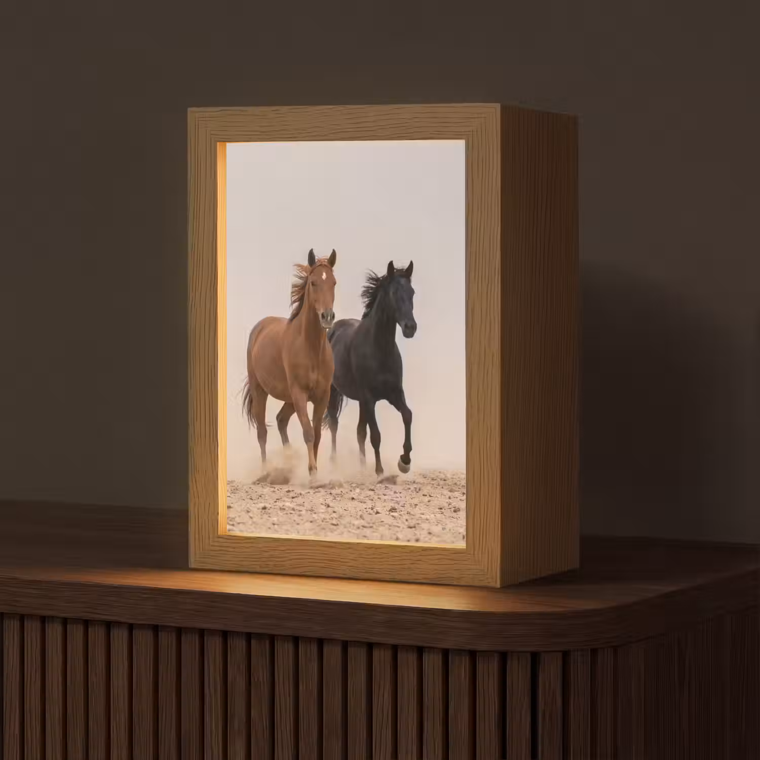 Kudde paarden - Stofwolk - Bruin - Zwart Light Box met kabel (Tafellamp) klein -z3d_website