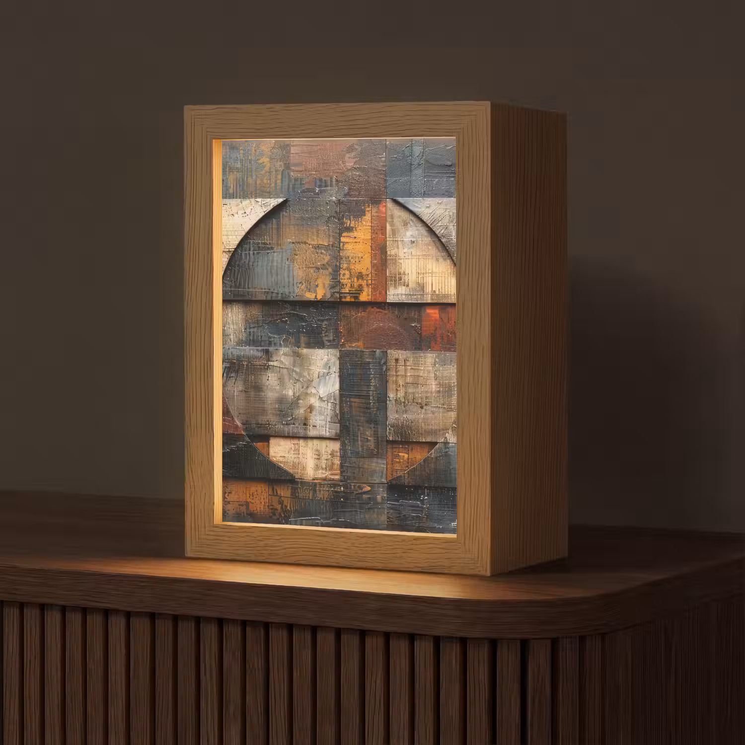 Kunst - Bruin - Abstract - Hout motief Light Box met kabel (Tafellamp) klein -z3d_website