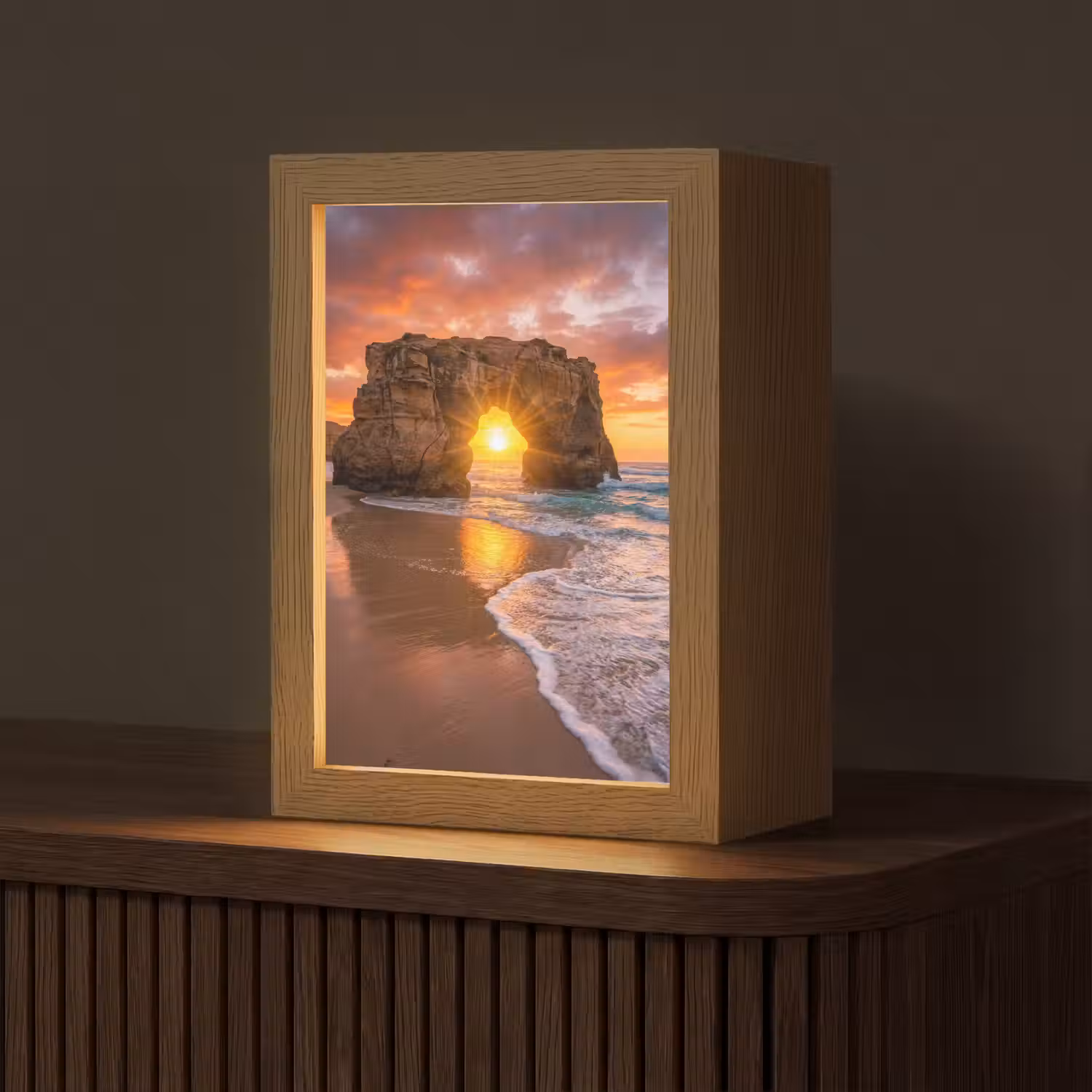 Kust - Rots - Zonsondergang - Zee - Natuur Light Box met kabel (Tafellamp) klein -z3d_website