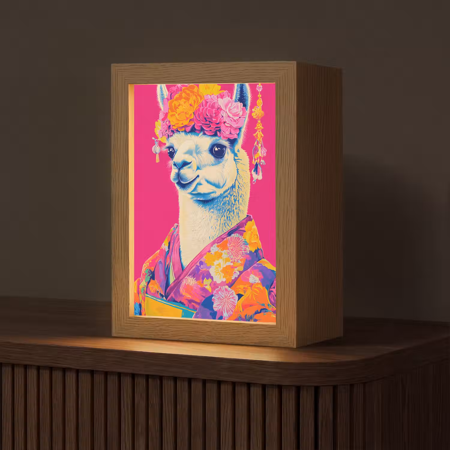 Lama - Kimono - Bloemenkrans - Felroze Light Box met kabel (Tafellamp) klein -z3d_website