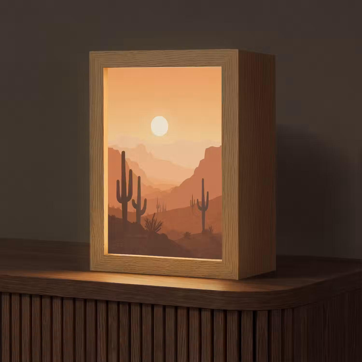 Landschap - Woestijn - Cactussen - Zon Light Box met kabel (Tafellamp) klein -z3d_website