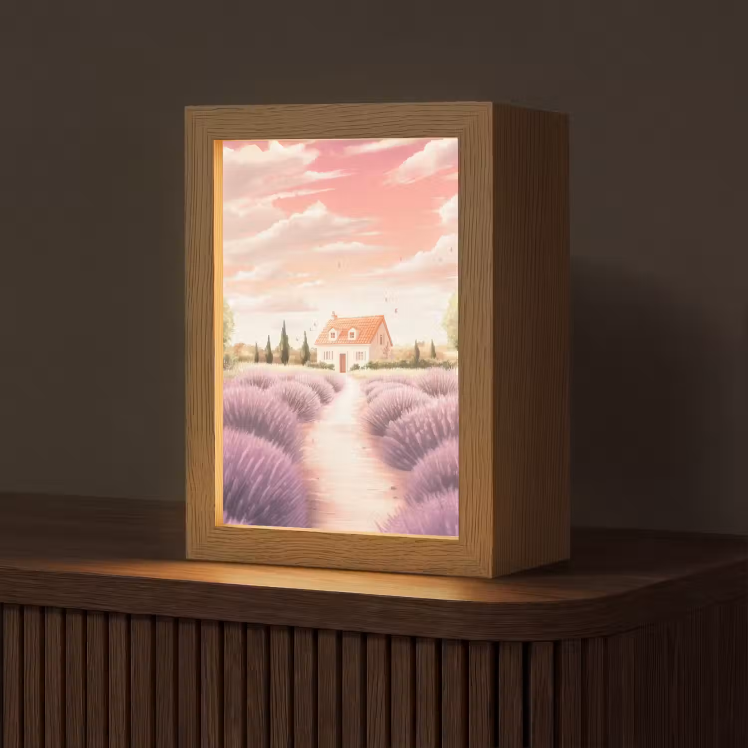 Lavendelveld - Huis - Paars Light Box met kabel (Tafellamp) klein -z3d_website