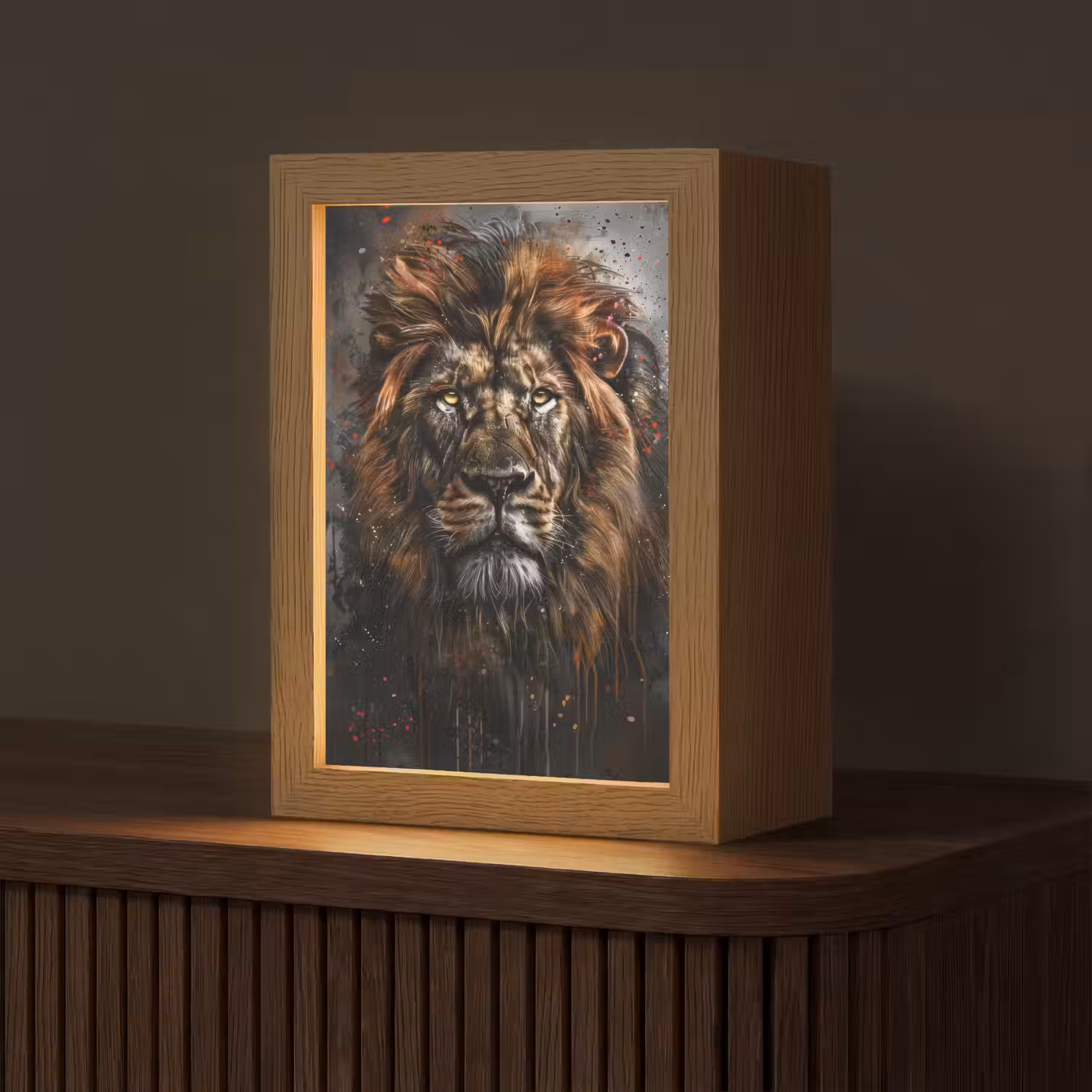 Leeuw - Dieren - Portret - Zwart - Luxe Light Box met kabel (Tafellamp) klein -z3d_website