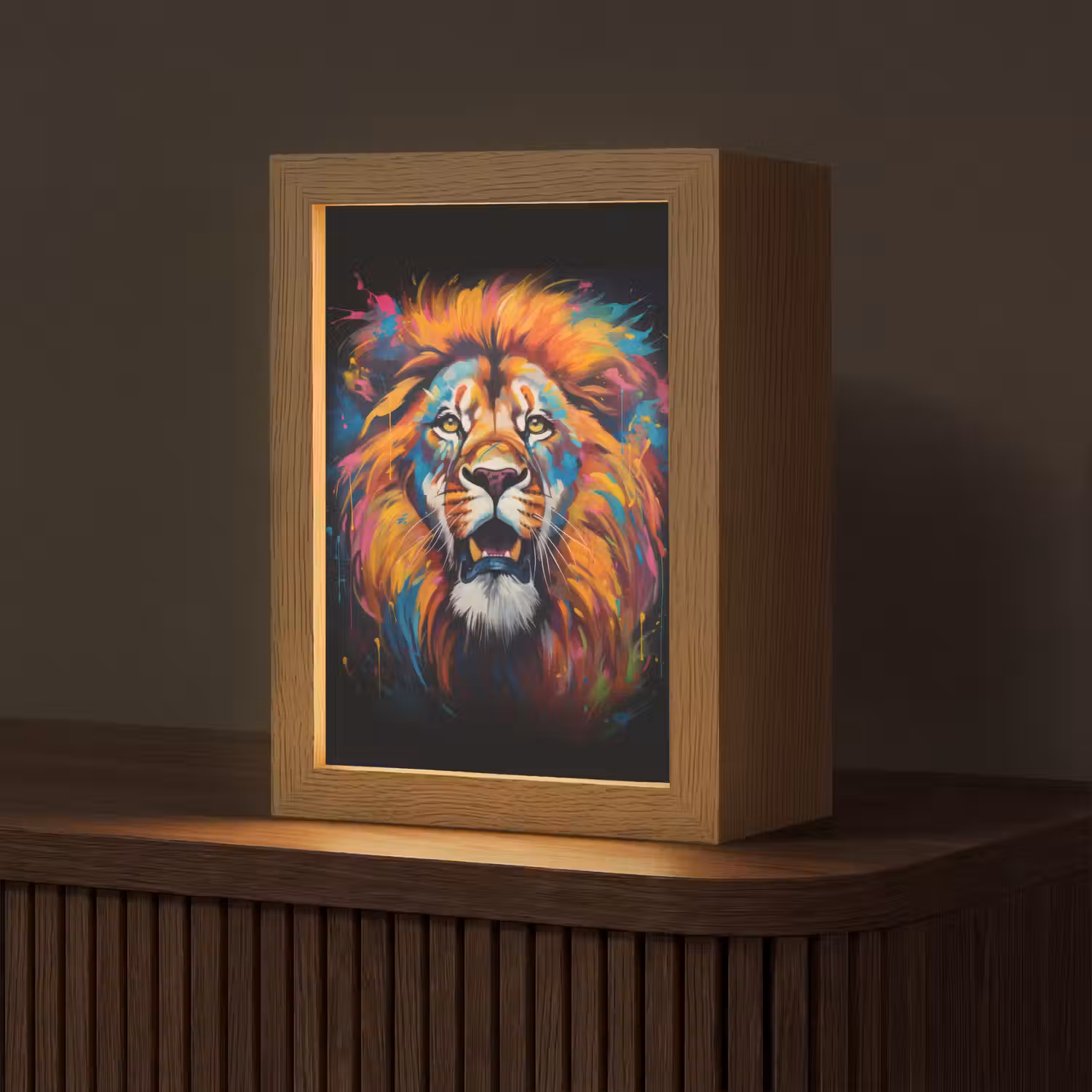 Leeuw - Graffiti - Dieren - Zwart Light Box met kabel (Tafellamp) klein -z3d_website