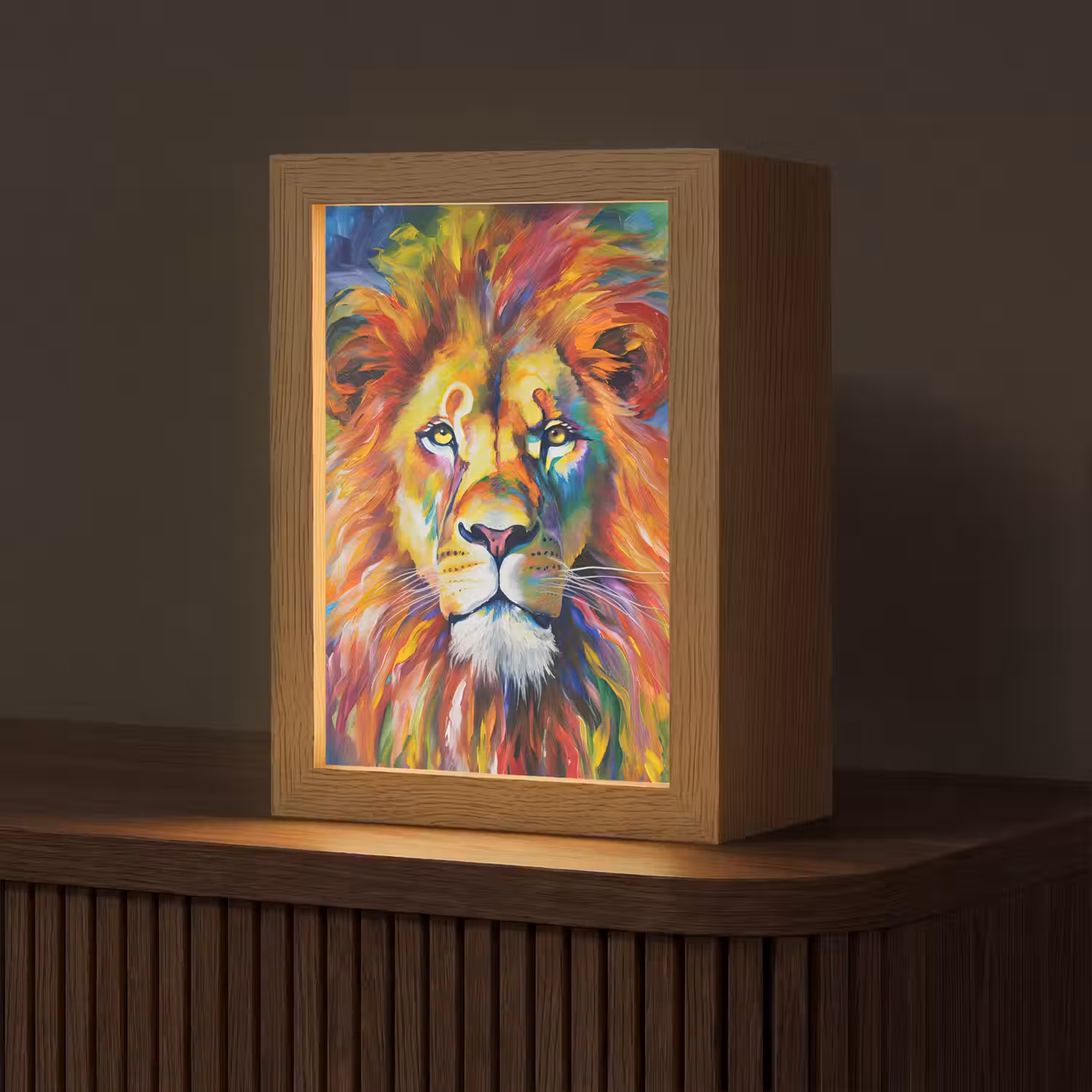 Leeuw - Olieverf - Kunst - Dieren Light Box met kabel (Tafellamp) klein -z3d_website
