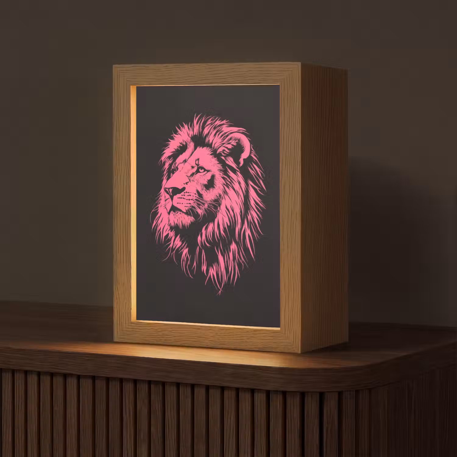 Leeuw - Zwart - Roze - Neon Light Box met kabel (Tafellamp) klein -z3d_website