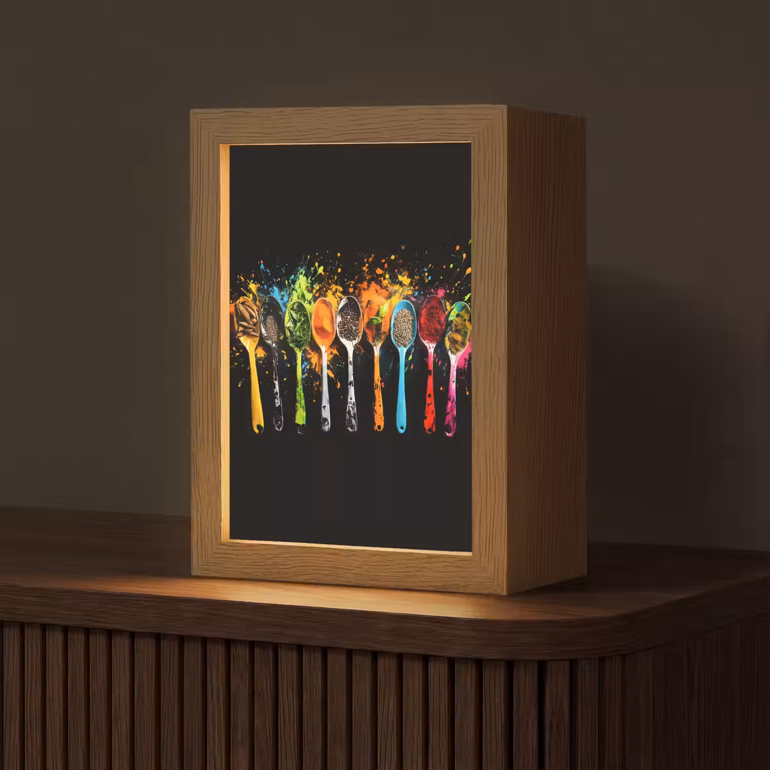 Lepels - Kruiden - Modern - Graffiti - Verf - Kleurrijk Light Box met kabel (Tafellamp) klein -z3d_website
