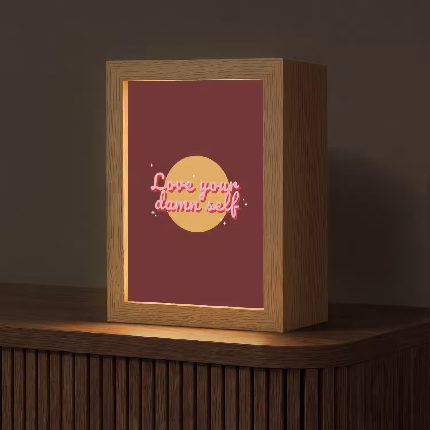 love your damn self - Cirkel - Glitter - Rood Light Box met kabel (Tafellamp) klein -z3d_website