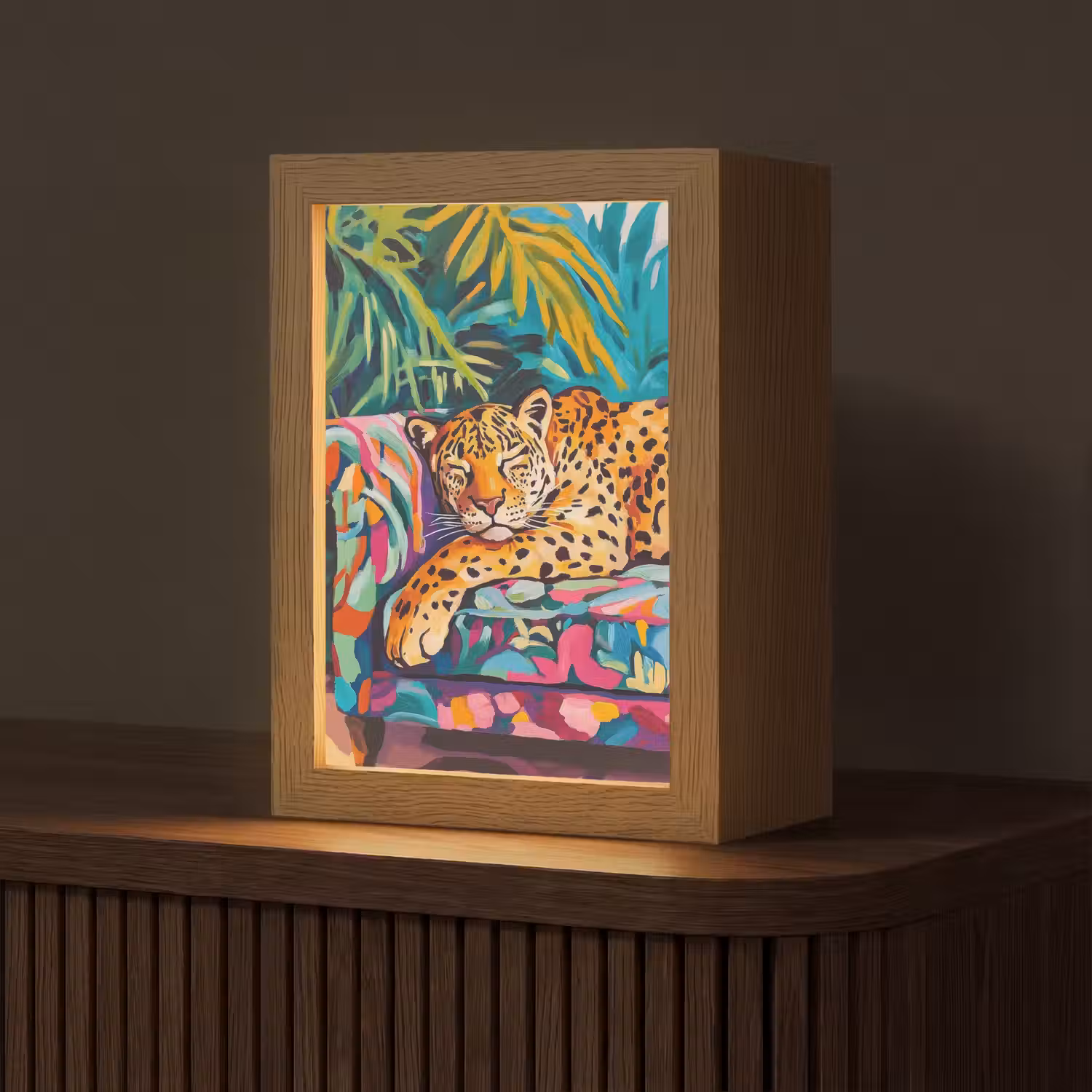 Luipaard - Kleurrijk - Tropisch Light Box met kabel (Tafellamp) klein -z3d_website