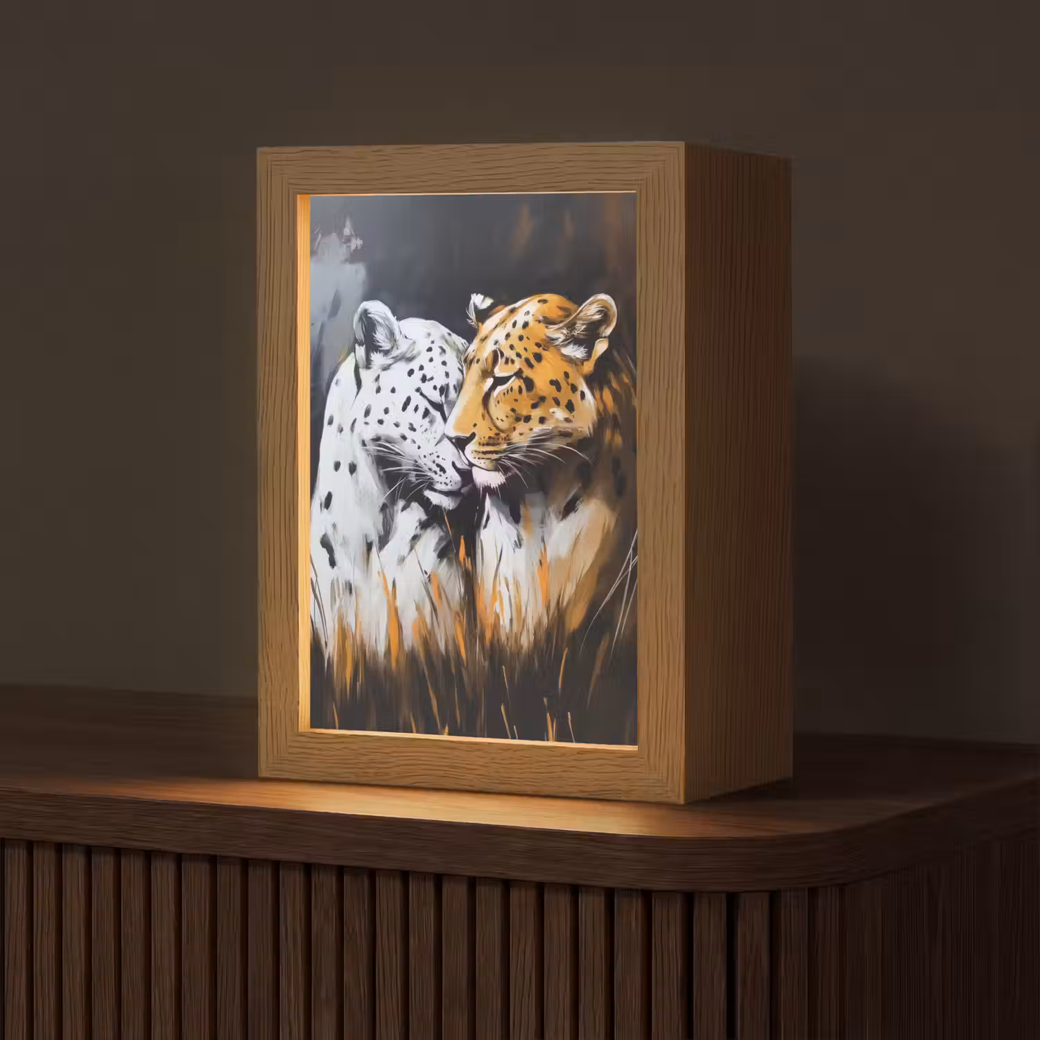 Luipaard - Oranje - Wit - Gras Light Box met kabel (Tafellamp) klein -z3d_website