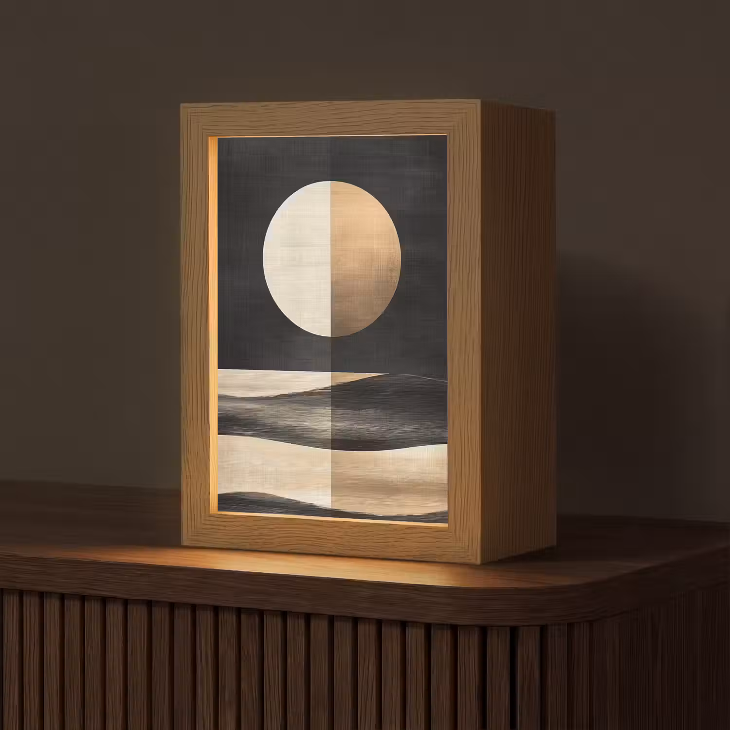 Maan - Cirkel - Goud Light Box met kabel (Tafellamp) klein -z3d_website